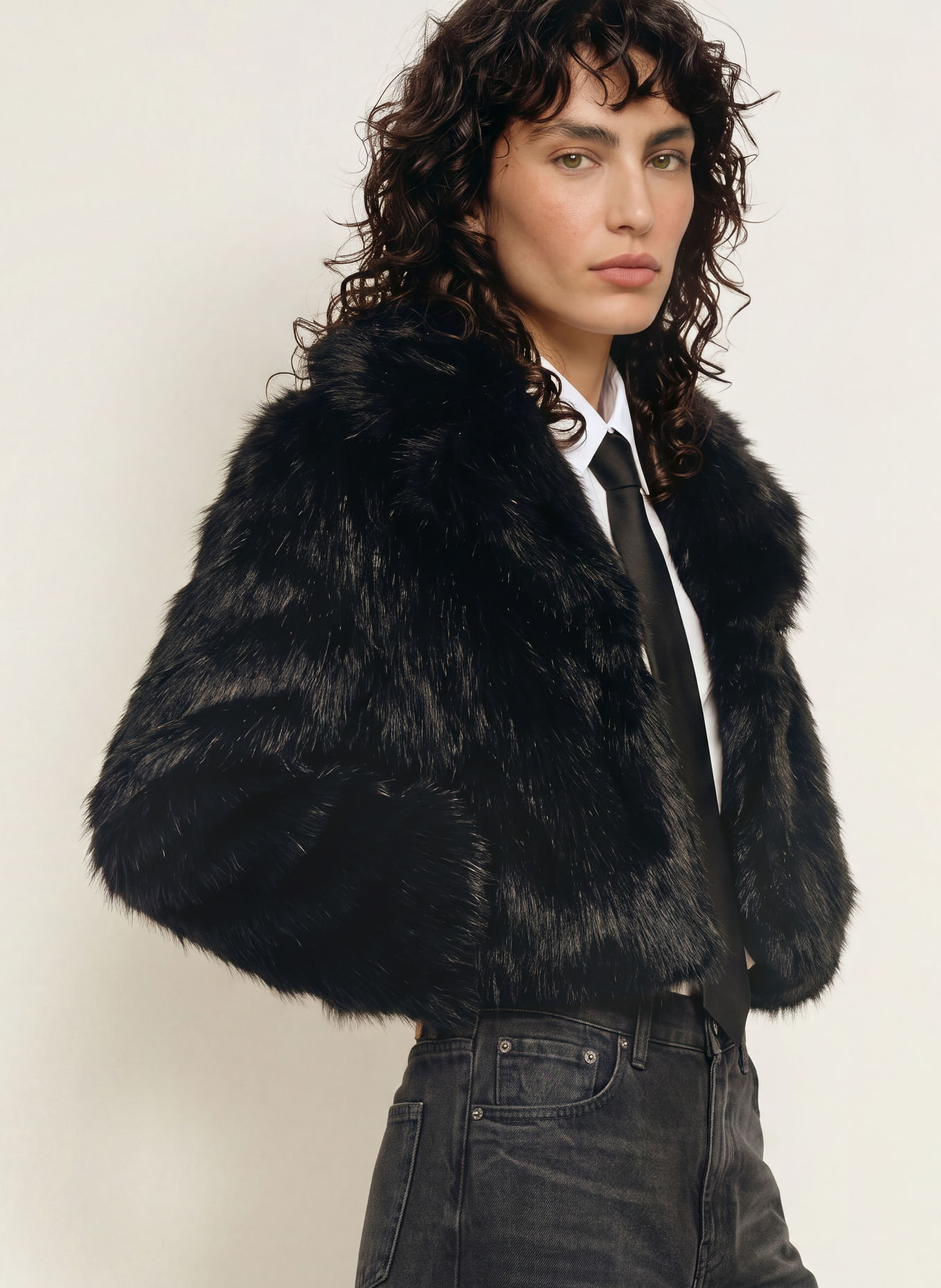 PATRIZIA PEPE Faux Fur Jacket: BLACK