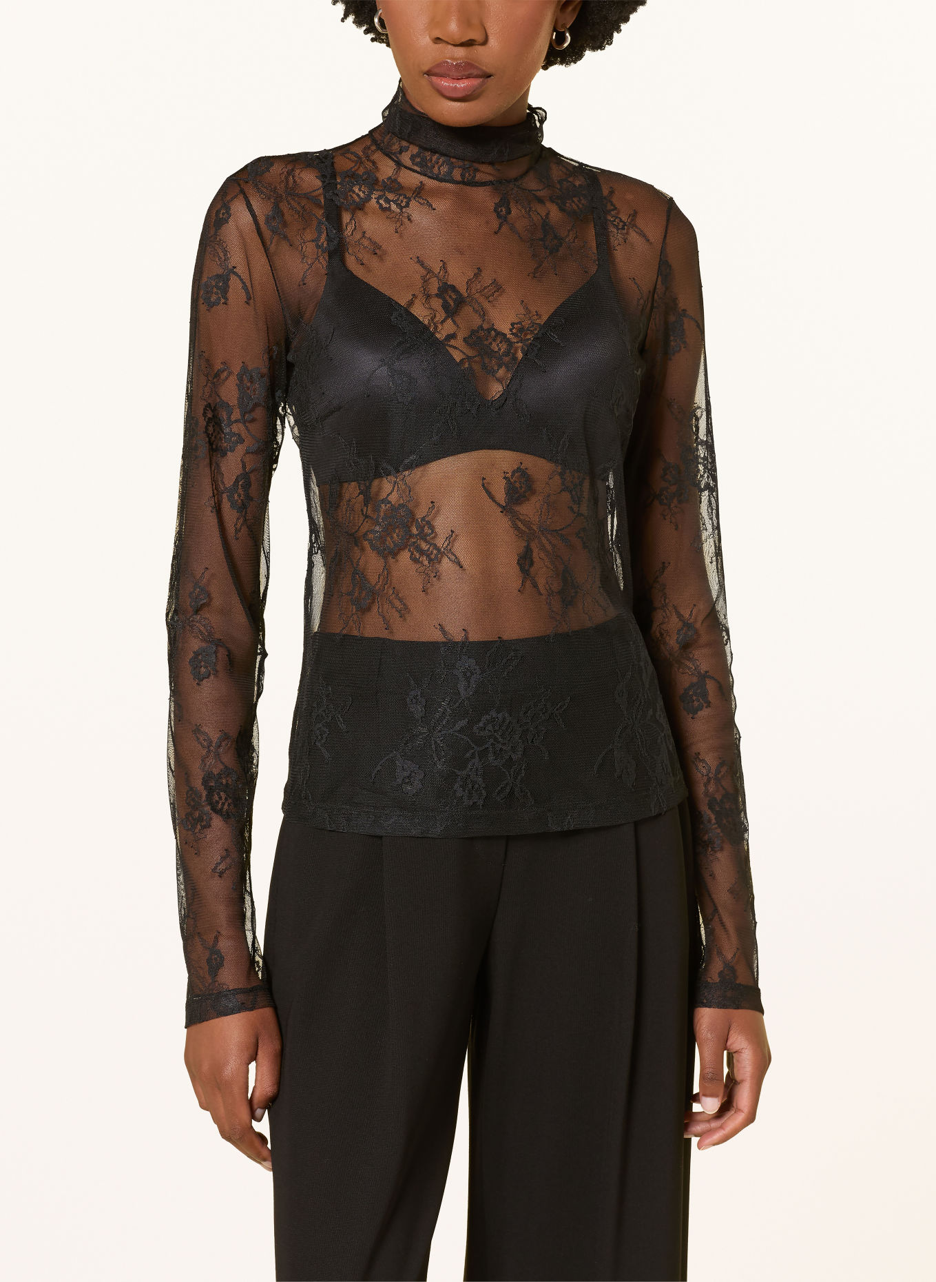 PATRIZIA PEPE Long-sleeve shirt with lace detail: BLACK