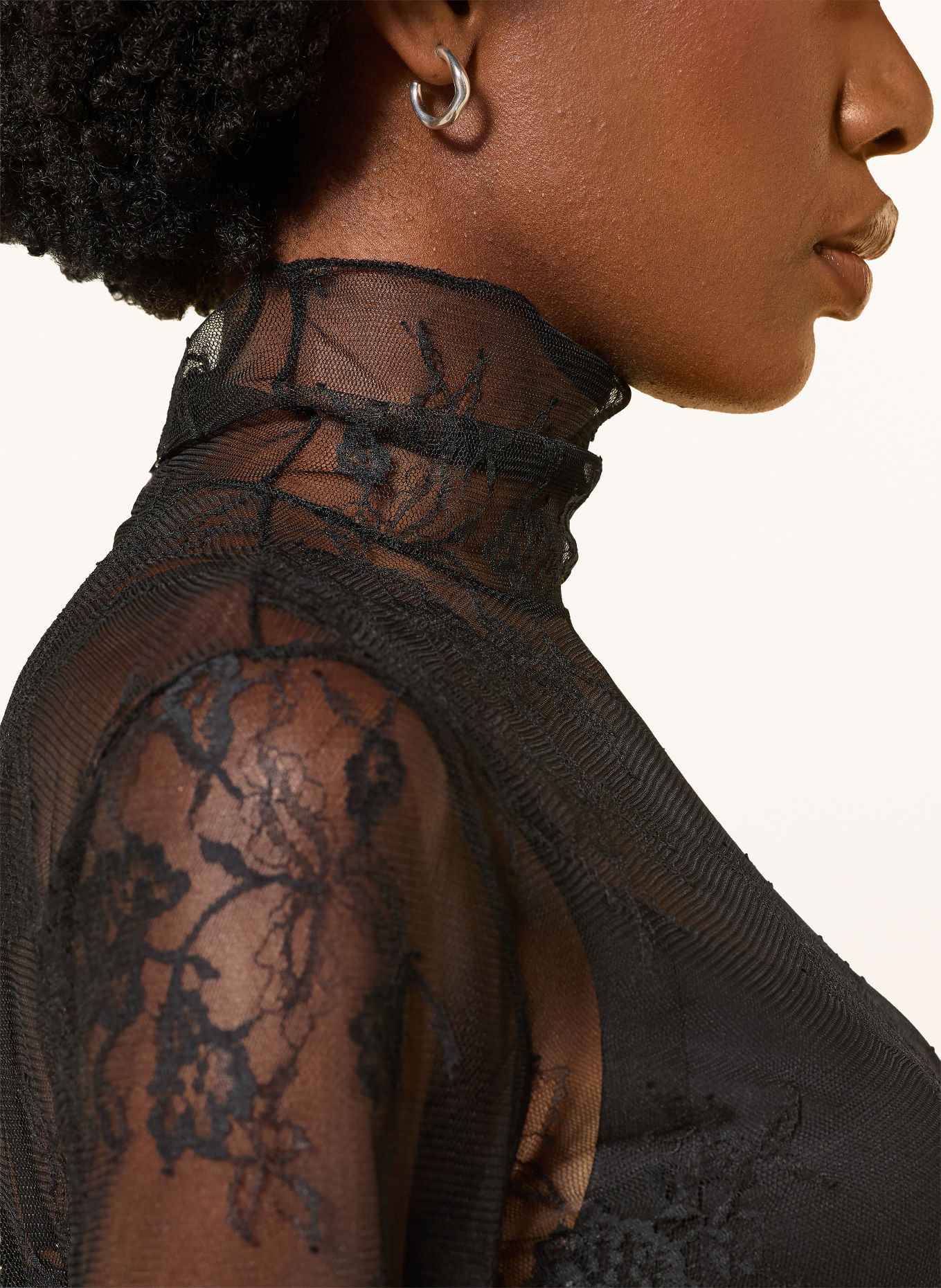 PATRIZIA PEPE Long-sleeve shirt with lace detail: BLACK