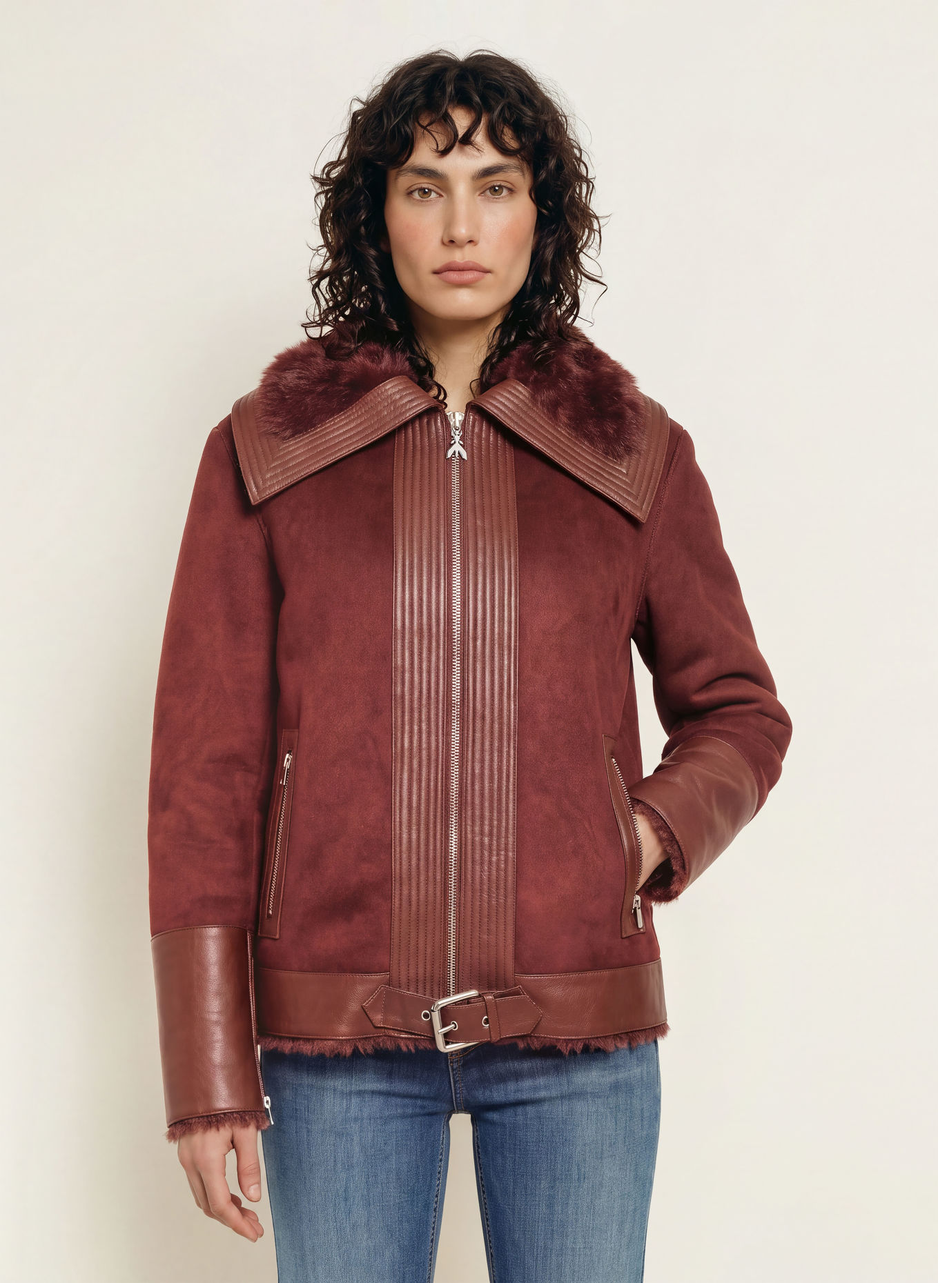 PATRIZIA PEPE Jacke mit Kunstfell: DUNKELROT