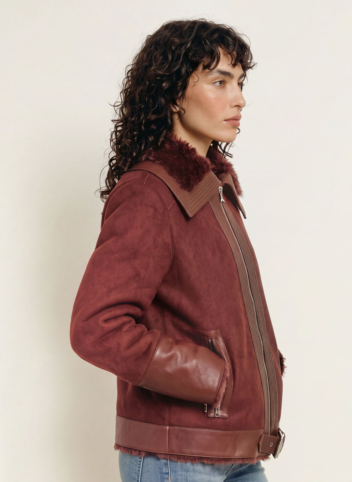 PATRIZIA PEPE Jacke mit Kunstfell: DUNKELROT