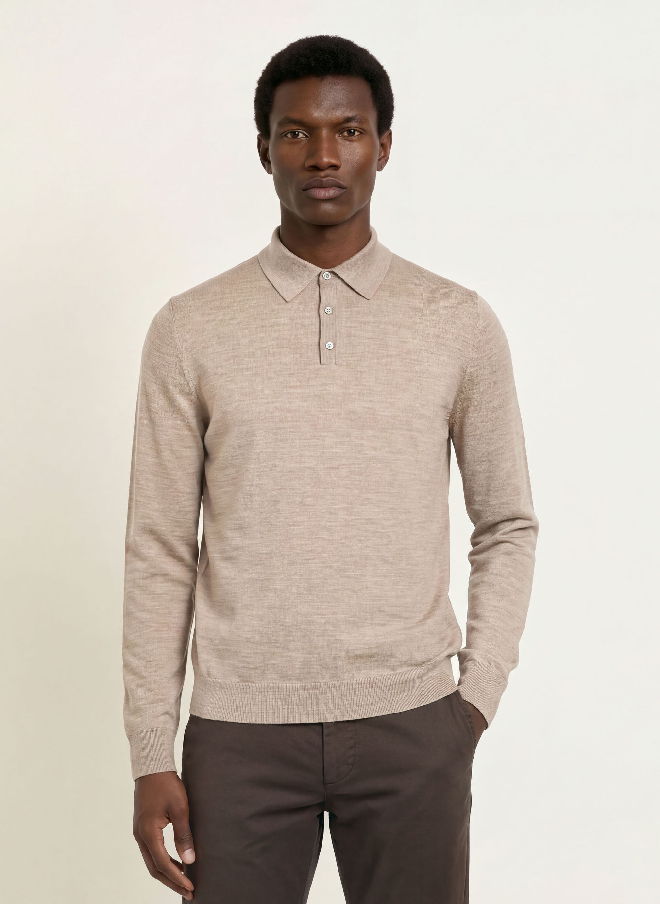 STROKESMAN'S Merinowool knit polo shirt: BEIGE