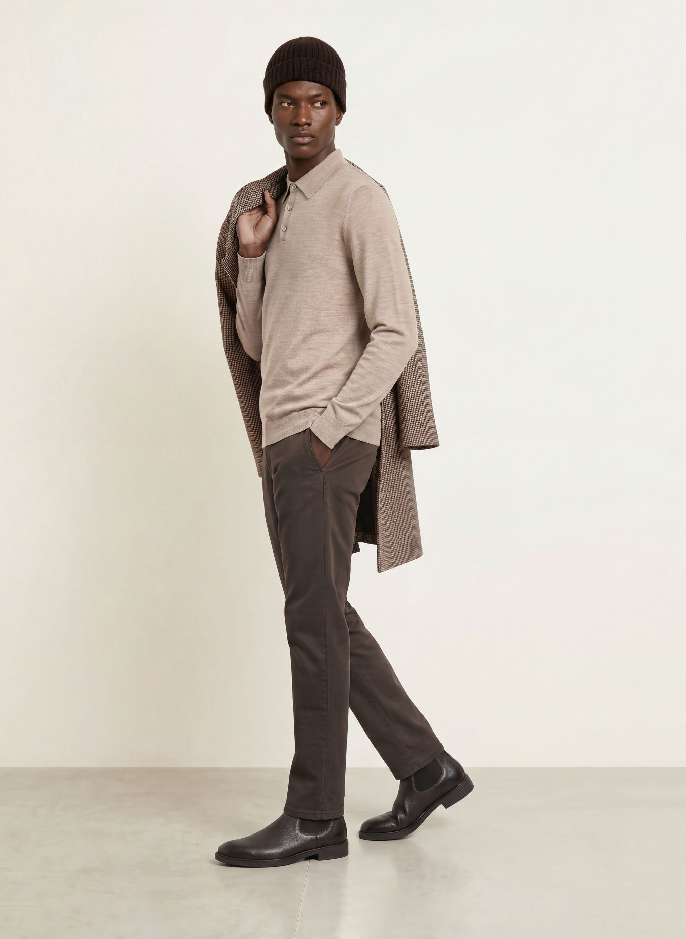 STROKESMAN'S Merinowool knit polo shirt: BEIGE