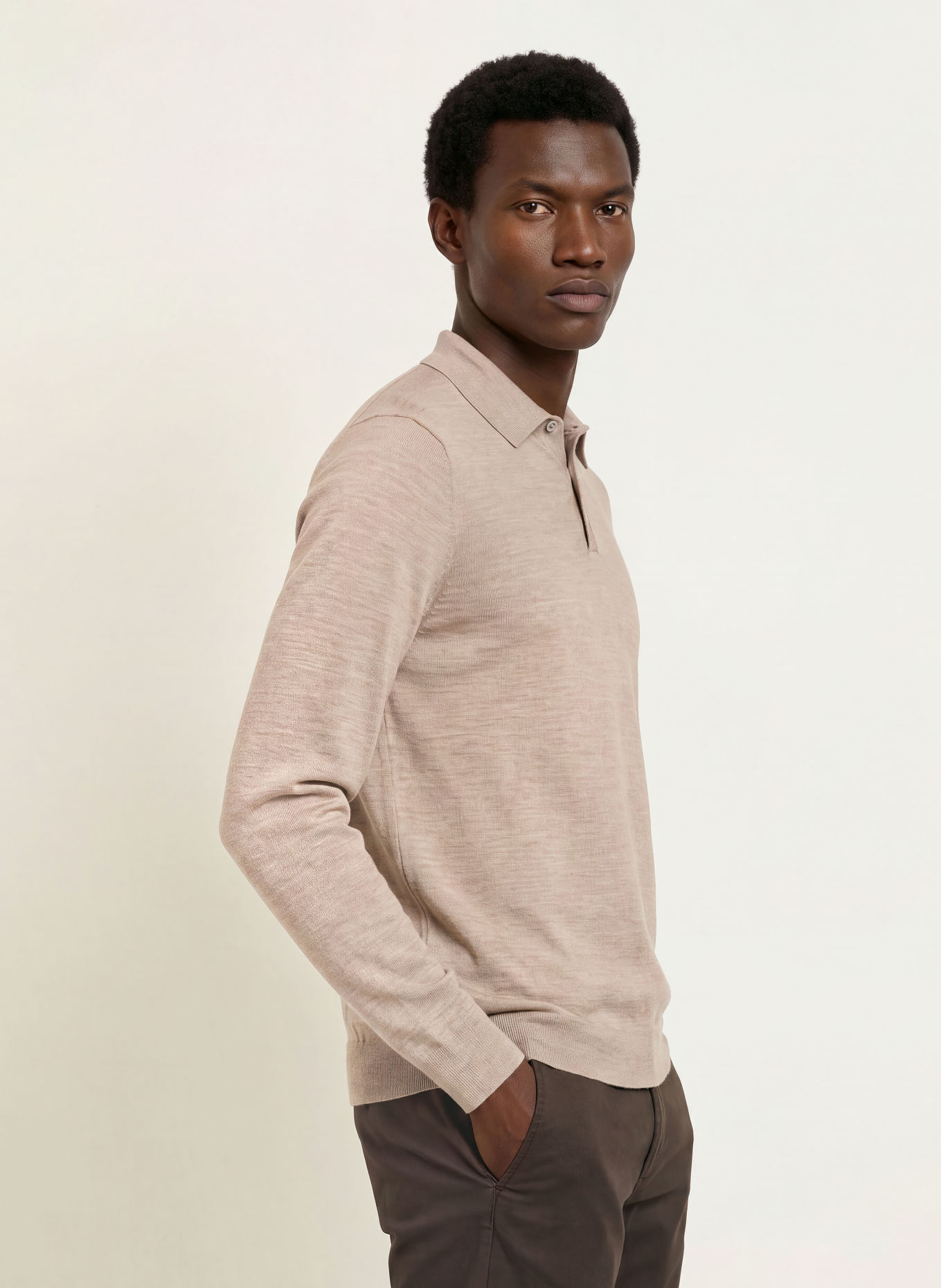 STROKESMAN'S Merinowool knit polo shirt: BEIGE