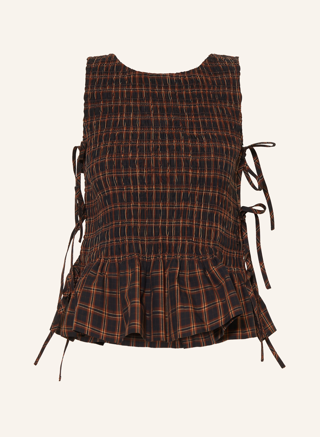 GANNI Blousetop: MARRON FONCÉ / CAMEL / ZWART