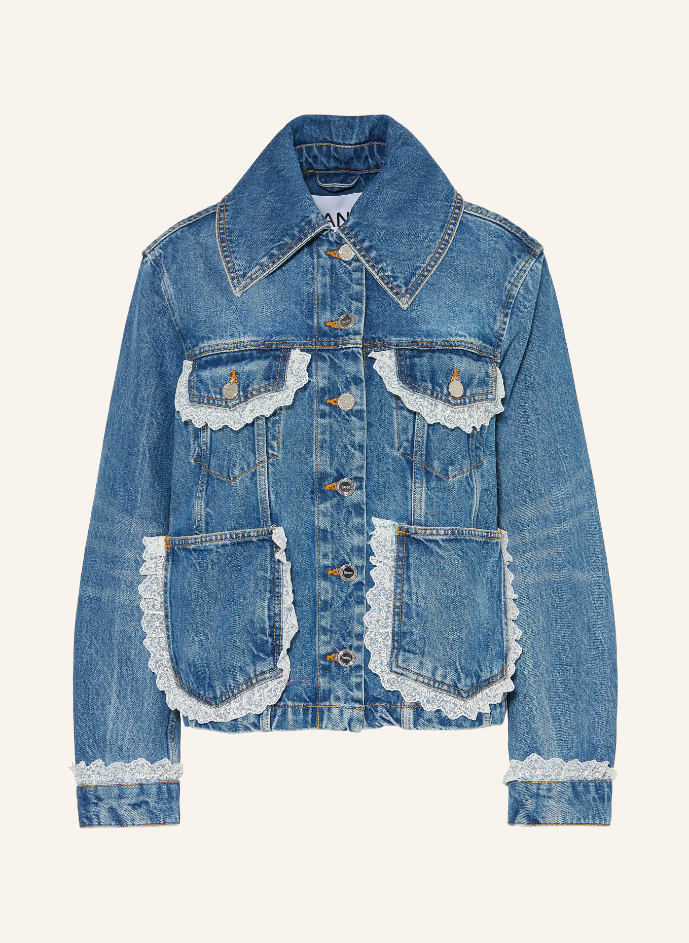 GANNI Jeansjacke mit Spitze: 569 Dark Blue Vintage