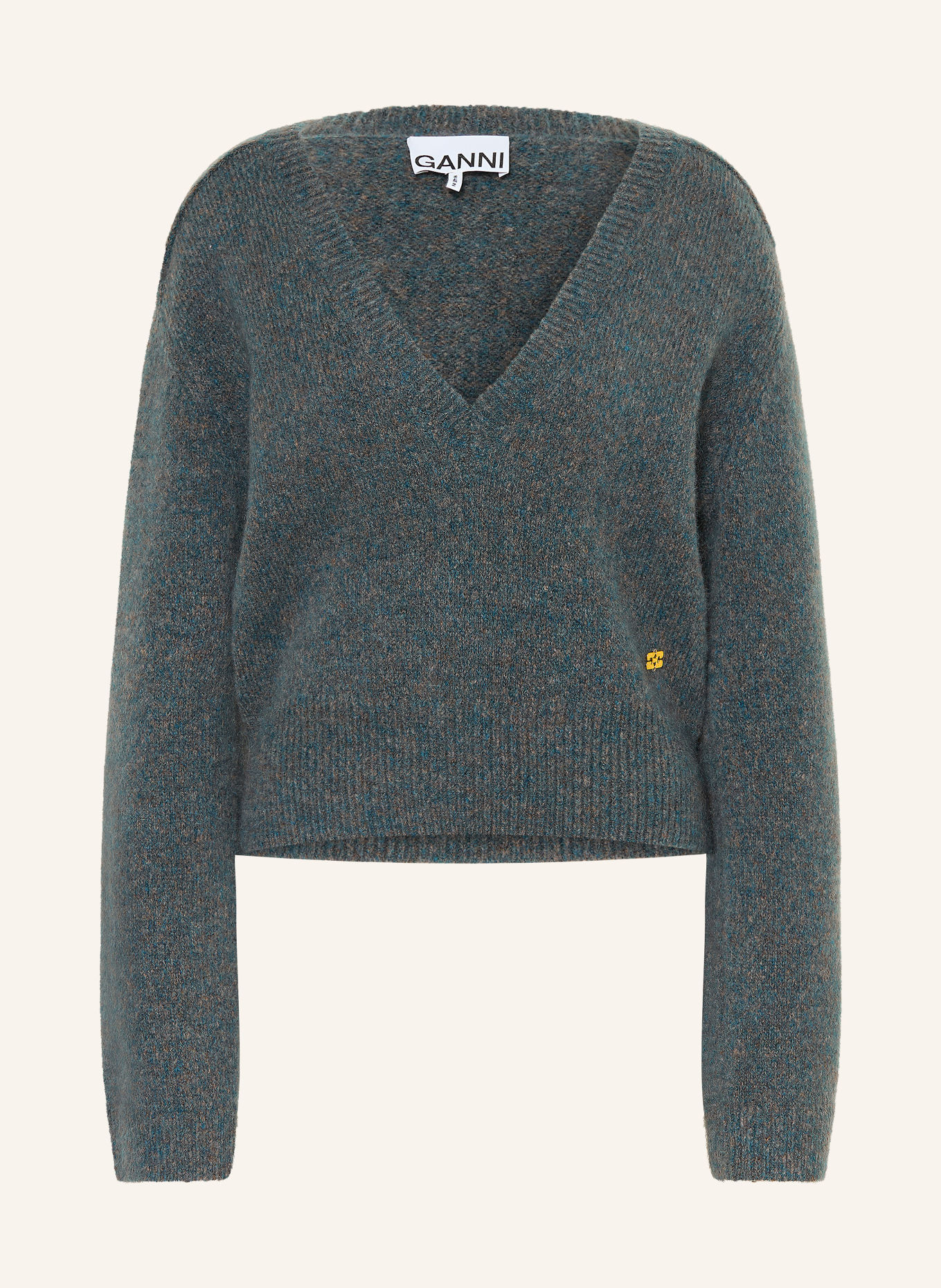 GANNI Trui met mohair: PETROL / DONKERGRIJS