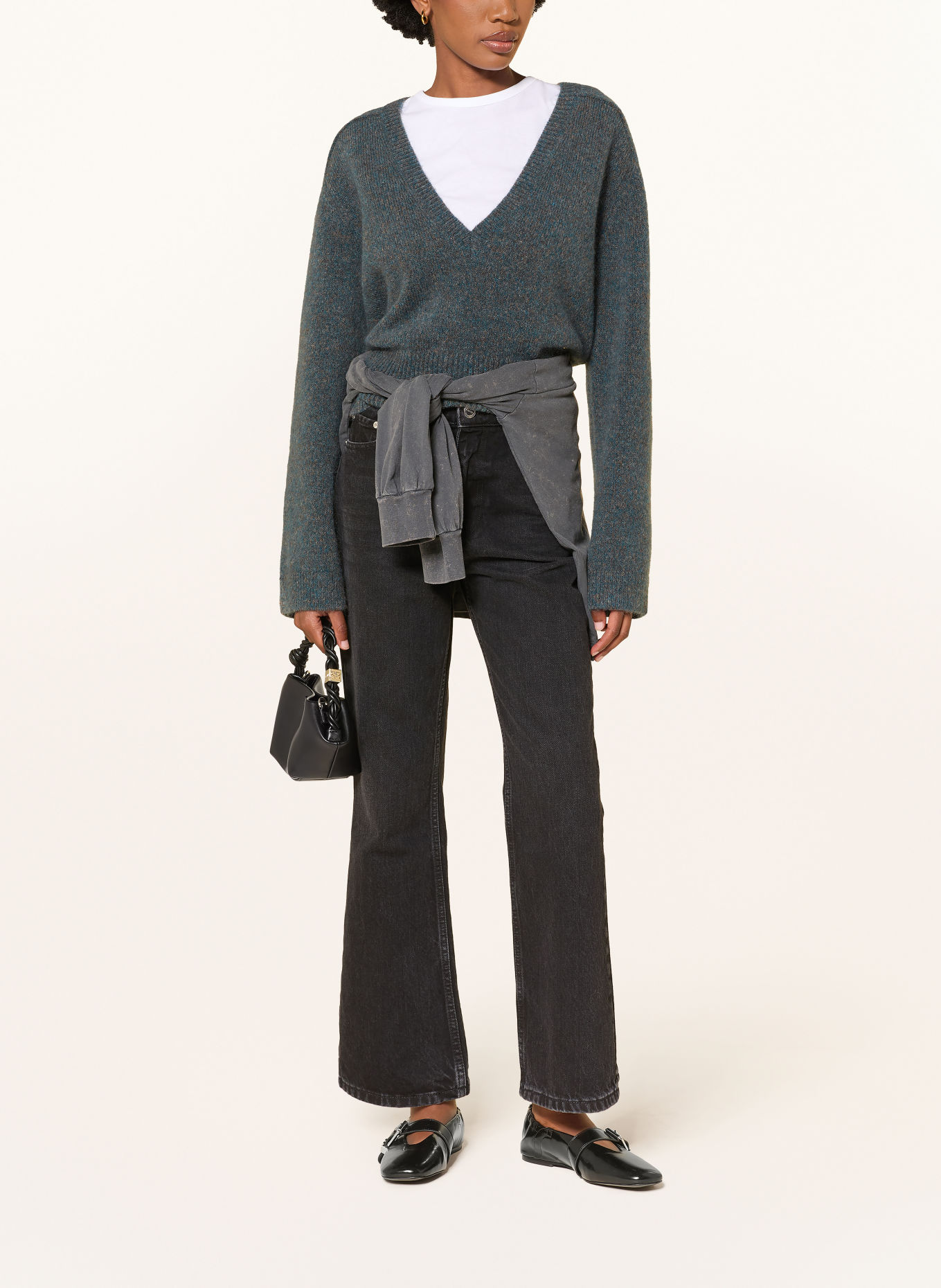 GANNI Trui met mohair: PETROL / DONKERGRIJS