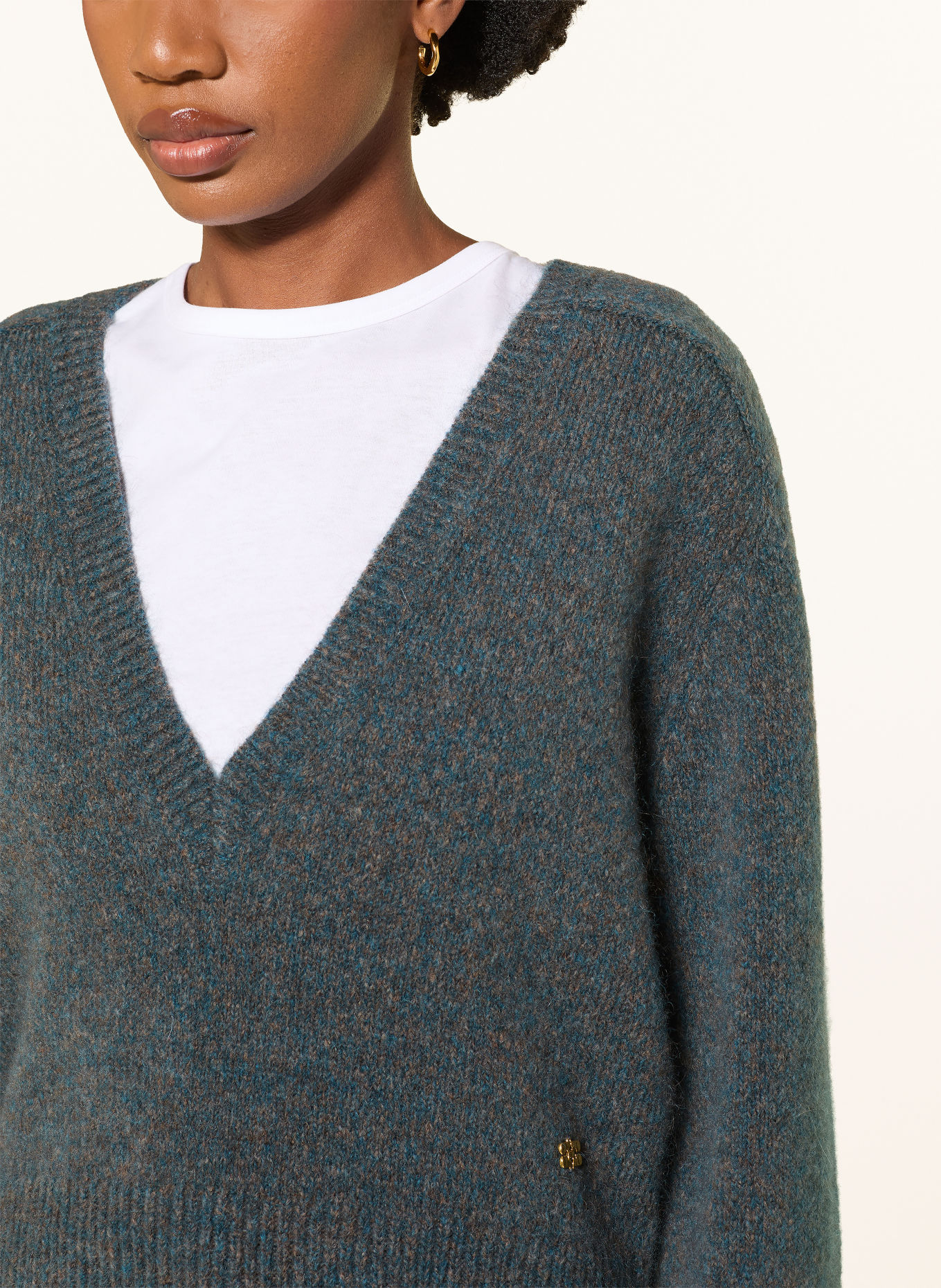 GANNI Trui met mohair: PETROL / DONKERGRIJS