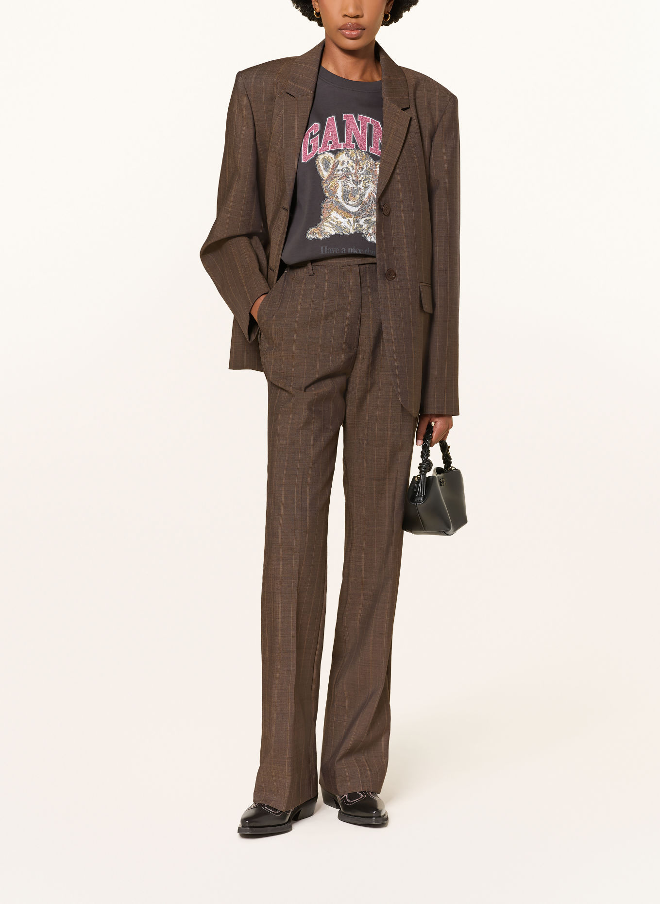 GANNI Marlenehose: DUNKELBRAUN / CAMEL