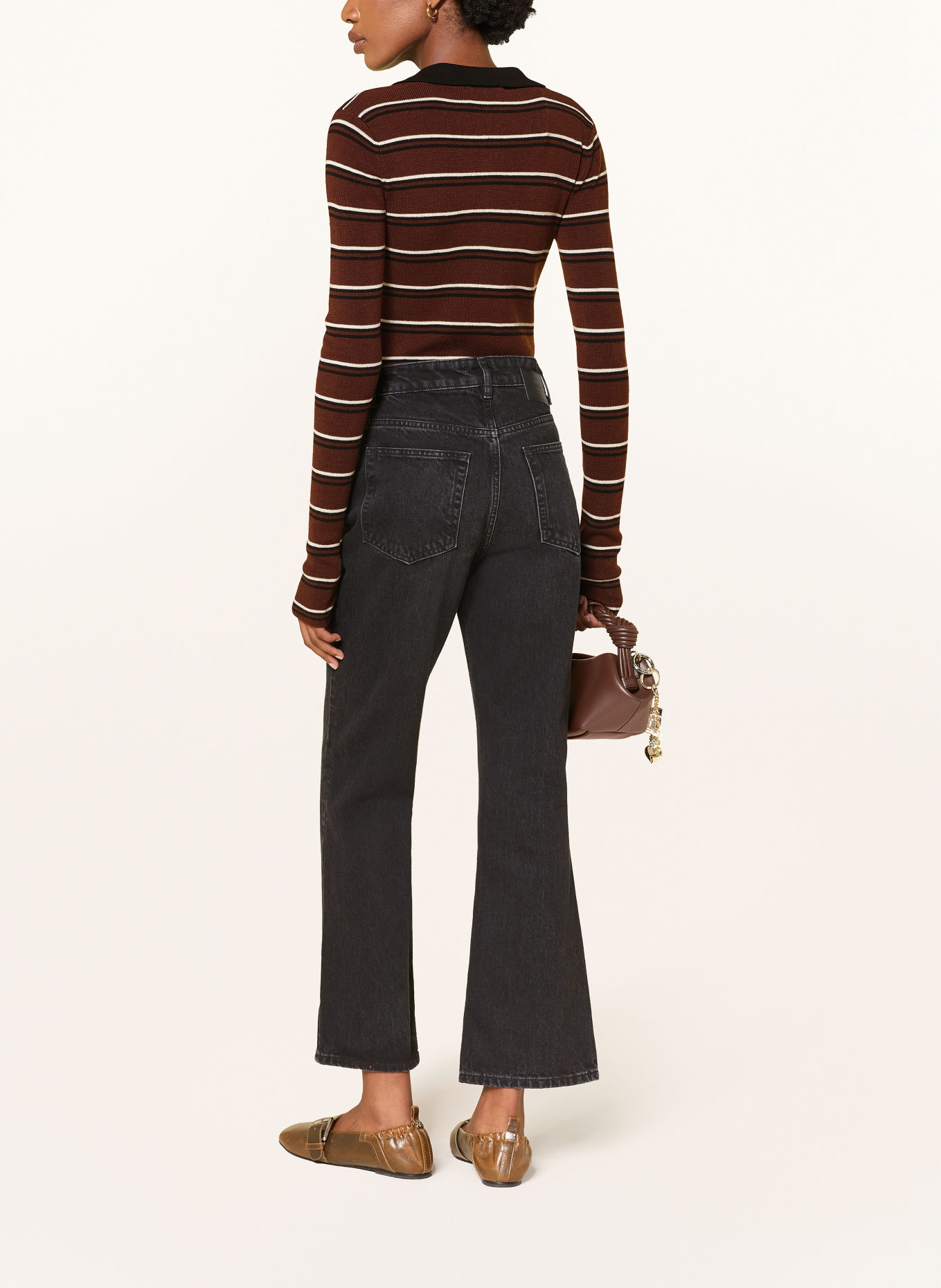 GANNI Gebreid poloshirt: MARRON FONCÉ / WIT / ZWART