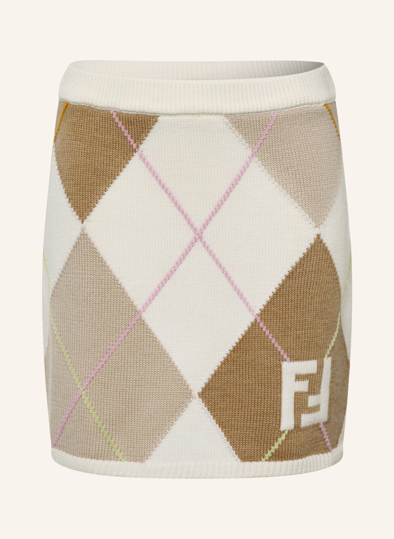 FENDI Strickrock: CREME / HELLBRAUN / HELLLILA