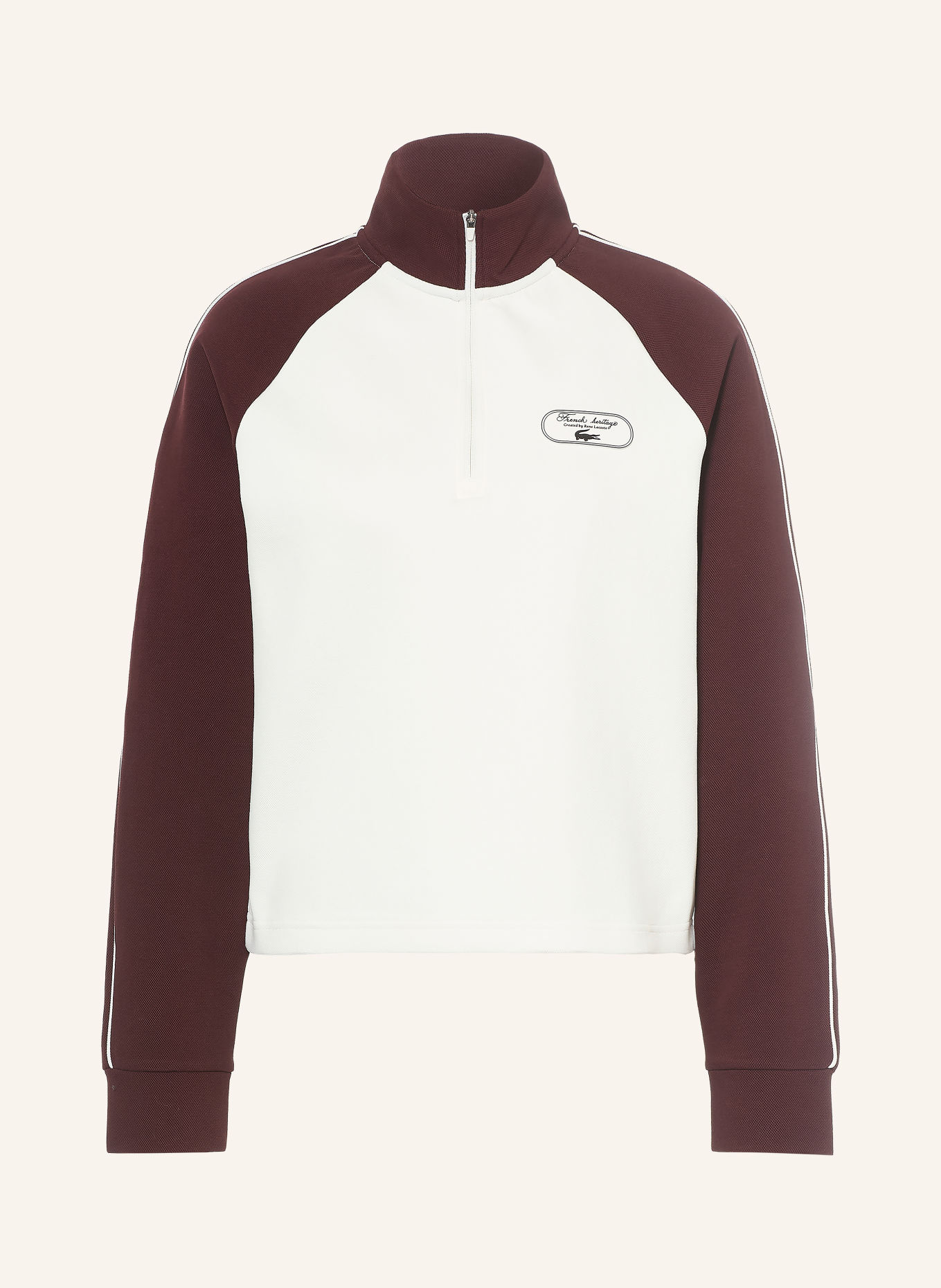 LACOSTE Pull col zippé en piqué: ROUGE FONCÉ / CRÈME