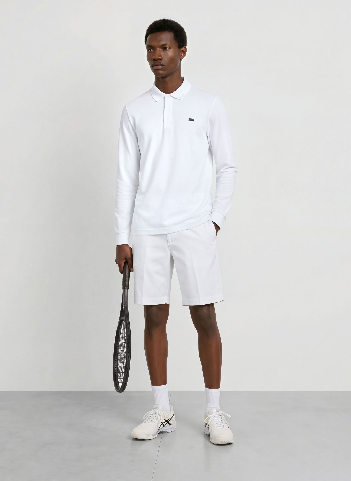 LACOSTE Strick-Poloshirt: WEISS / DUNKELGRÜN