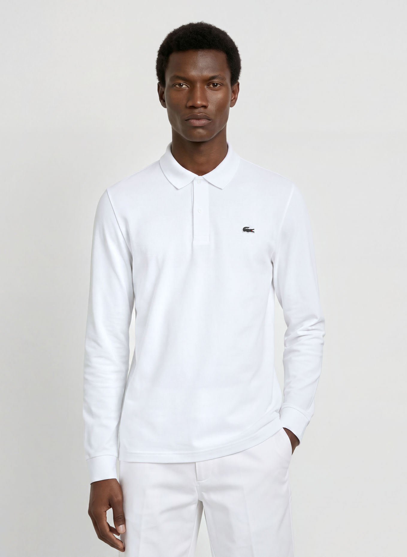 LACOSTE Strick-Poloshirt: WEISS / DUNKELGRÜN