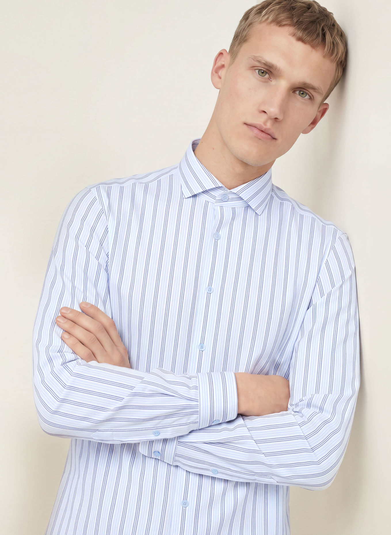 PAUL Skjorta, Shaped Fit: VIT / LJUSBLÅ / MÖRKBLÅ
