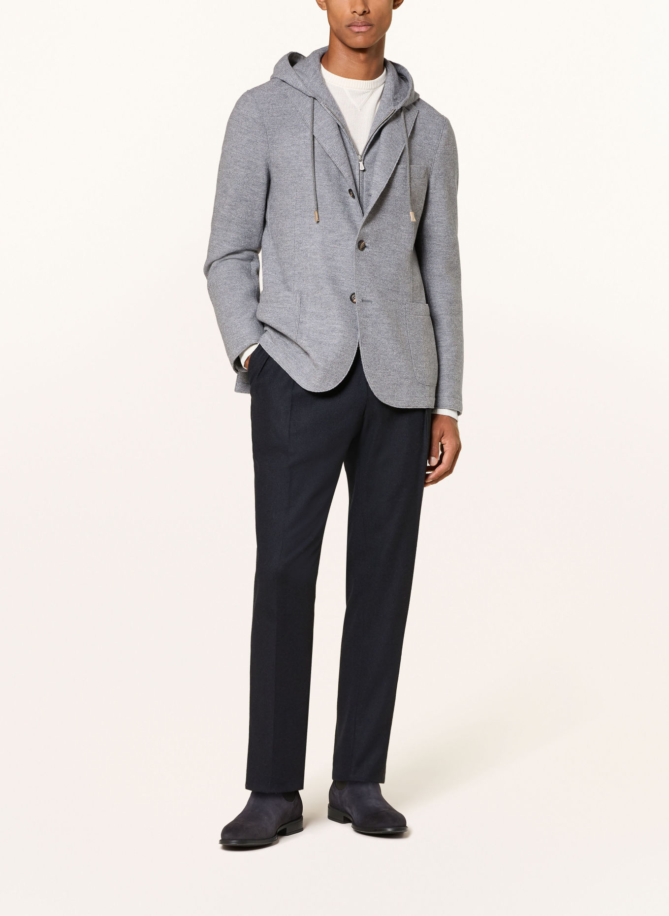 eleventy Stricksakko Extra Slim Fit mit herausnehmbarer Blende: HELLGRAU