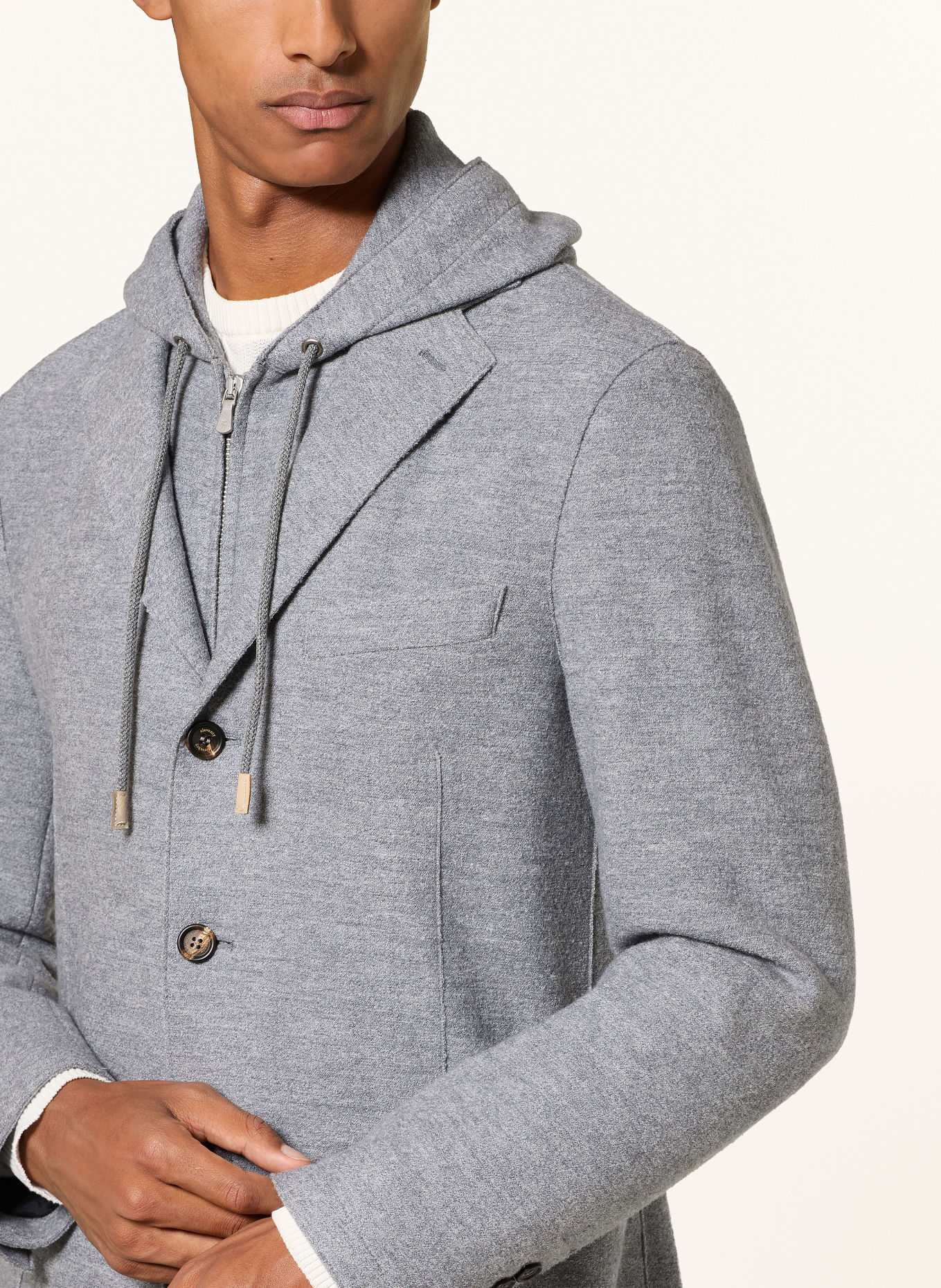 eleventy Stricksakko Extra Slim Fit mit herausnehmbarer Blende: HELLGRAU