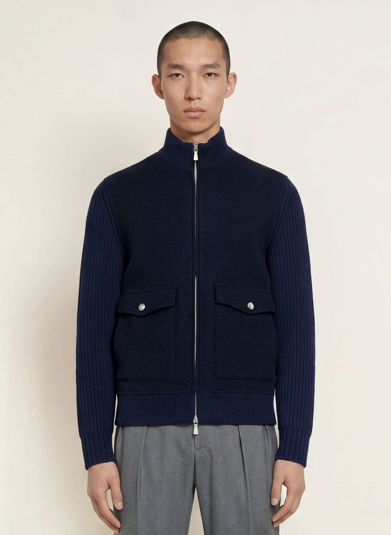 eleventy Blouson im Materialmix: DUNKELBLAU