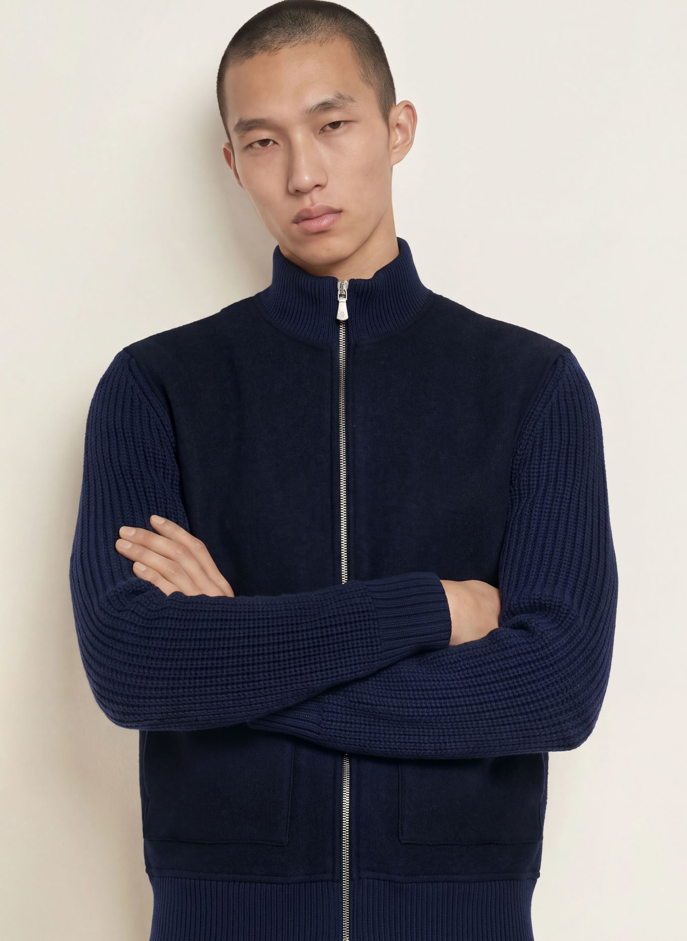 eleventy Blouson im Materialmix: DUNKELBLAU