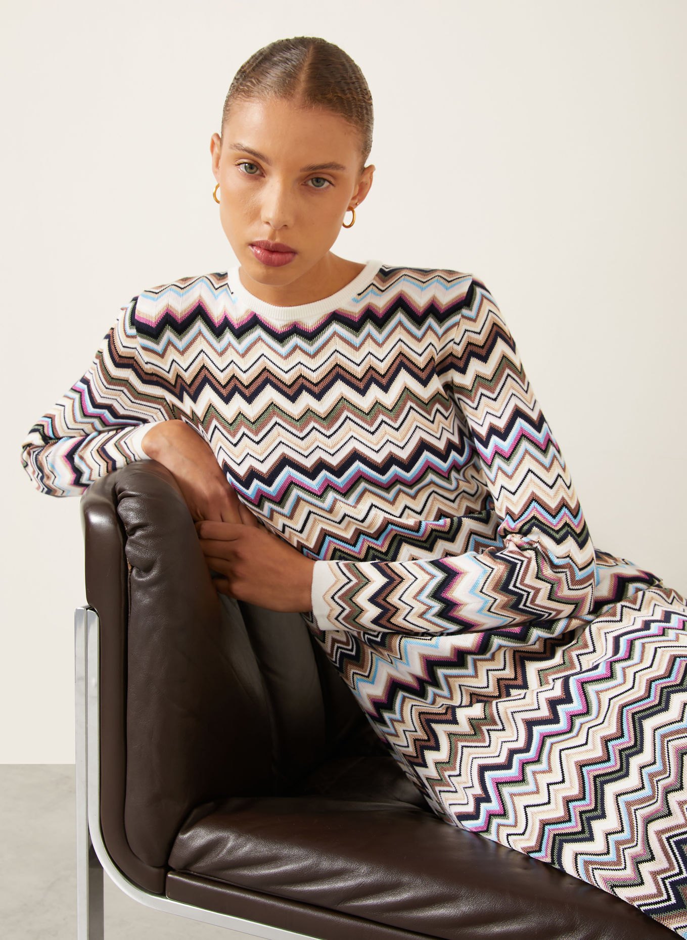MISSONI Pletené šaty: KRÉMOVÁ / RŮŽOVÁ / TMAVĚ MODRÁ