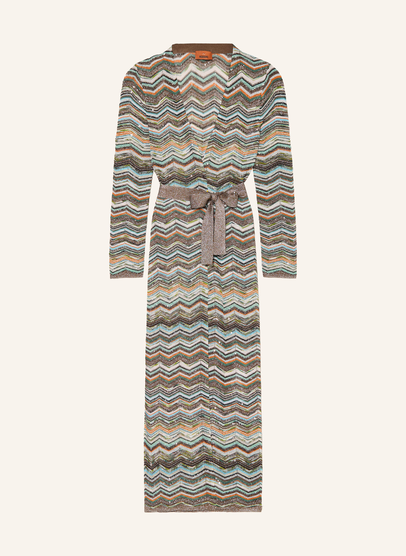 MISSONI Gebreid openvallend vest met pailletten en glittergaren: BRUIN / GROEN / TURQUOISE