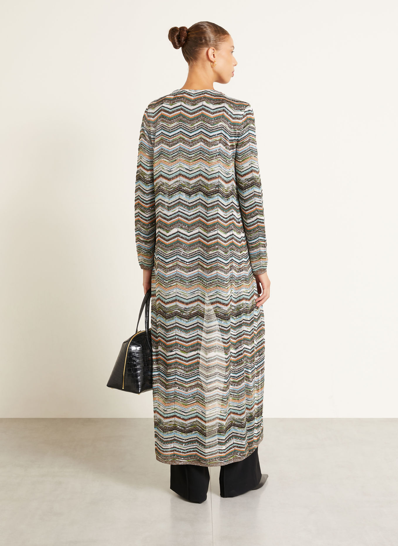 MISSONI Gebreid openvallend vest met pailletten en glittergaren: BRUIN / GROEN / TURQUOISE