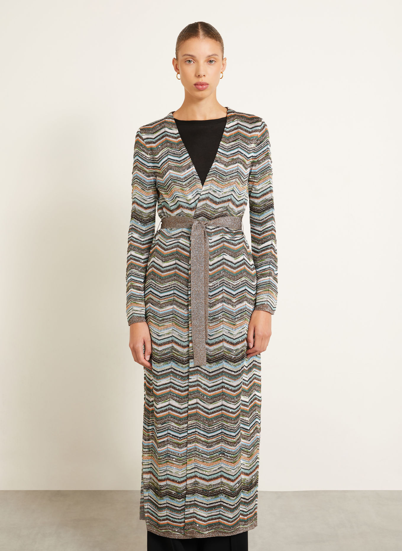 MISSONI Gebreid openvallend vest met pailletten en glittergaren: BRUIN / GROEN / TURQUOISE