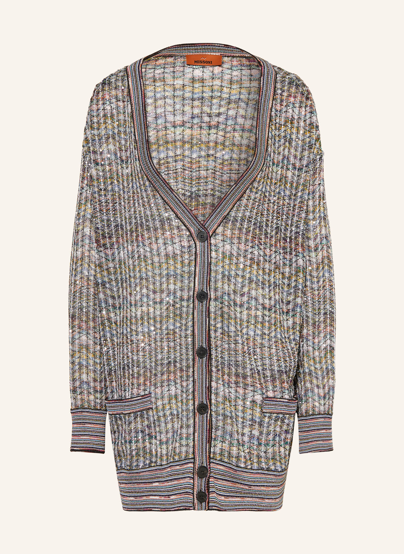 MISSONI Cardigan with glitter yarn and sequins: CREAM / PINK / LIGHT GREEN