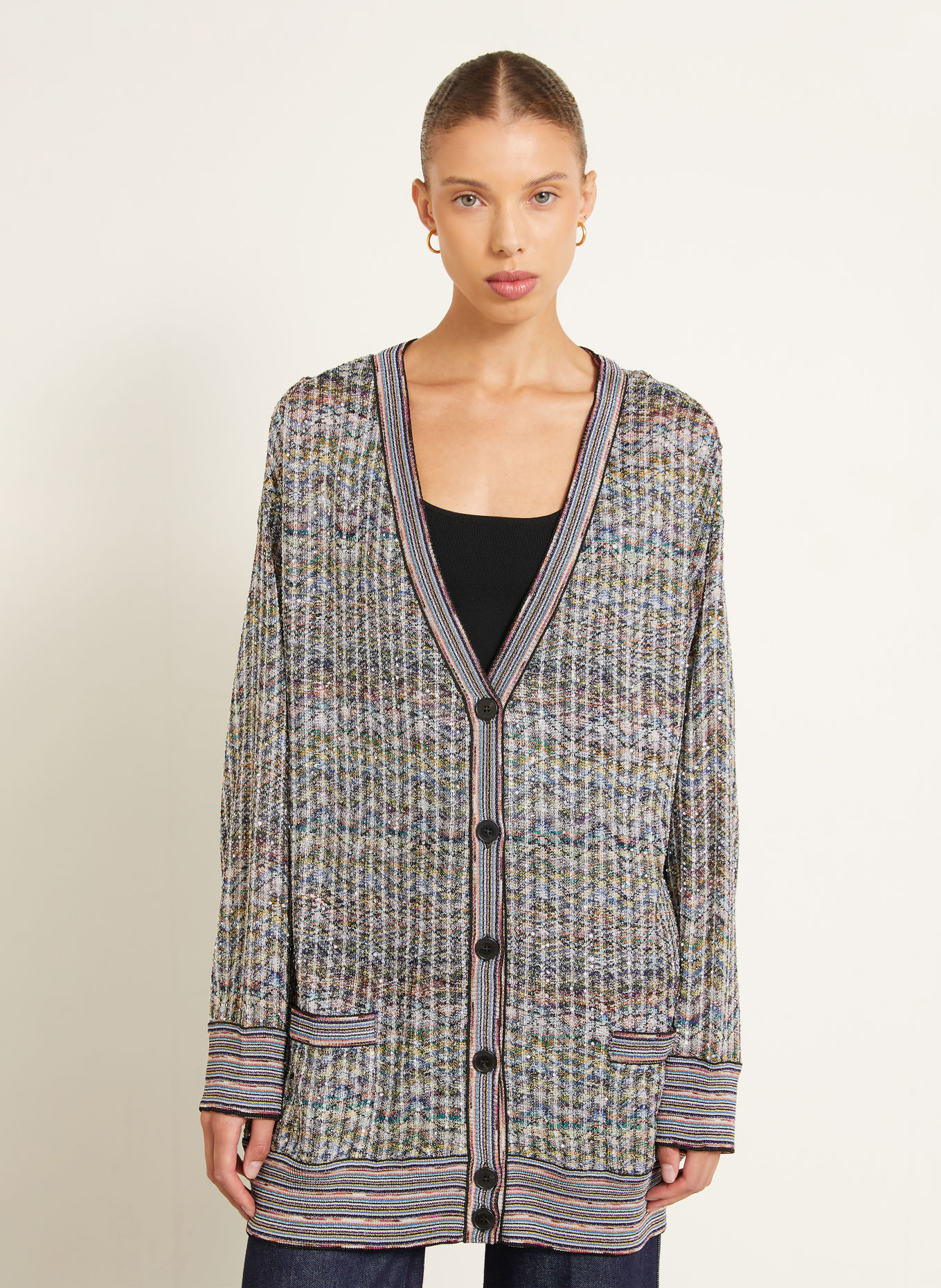 MISSONI Cardigan with glitter yarn and sequins: CREAM / PINK / LIGHT GREEN