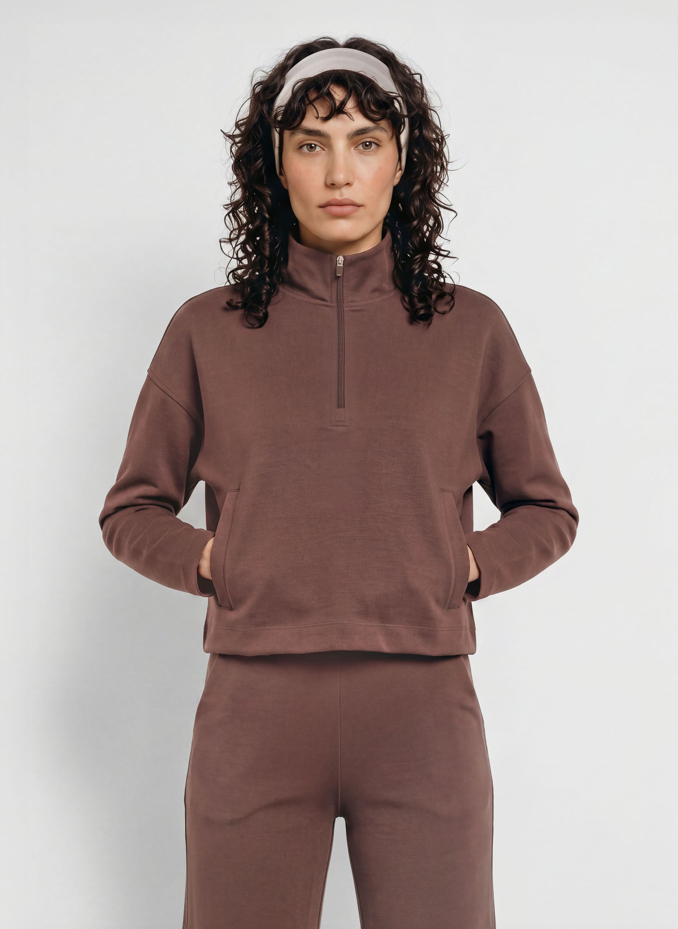 MRS & HUGS Sweater met halve rits: MARRON FONCÉ