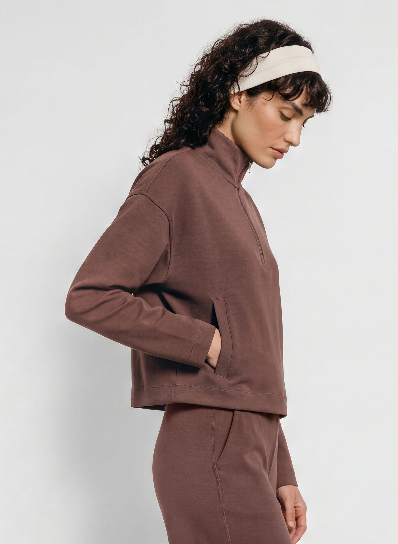 MRS & HUGS Sweater met halve rits: MARRON FONCÉ