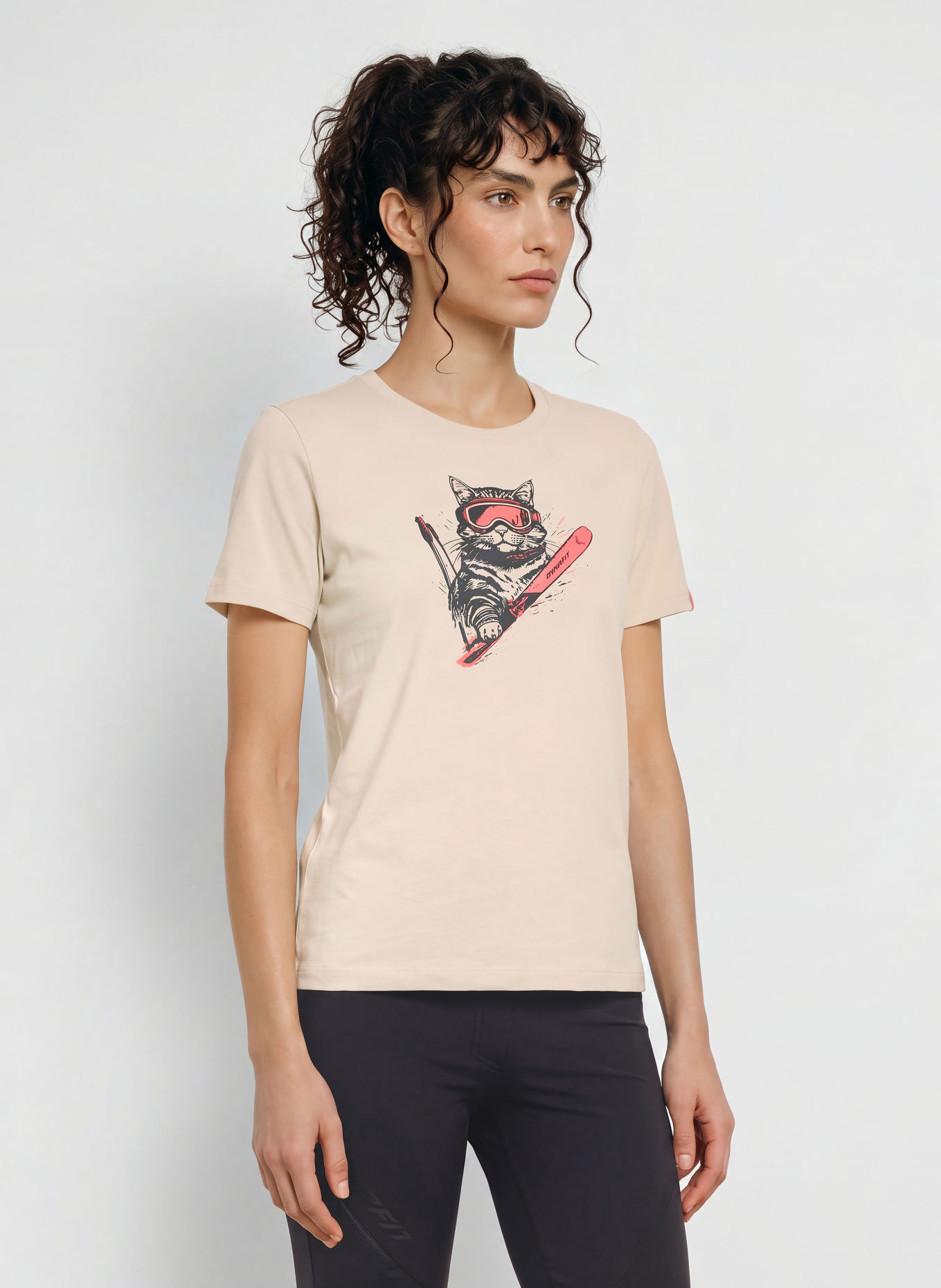 DYNAFIT T-shirt GRAPHIC COTTON: BEIGE / NEONRØD