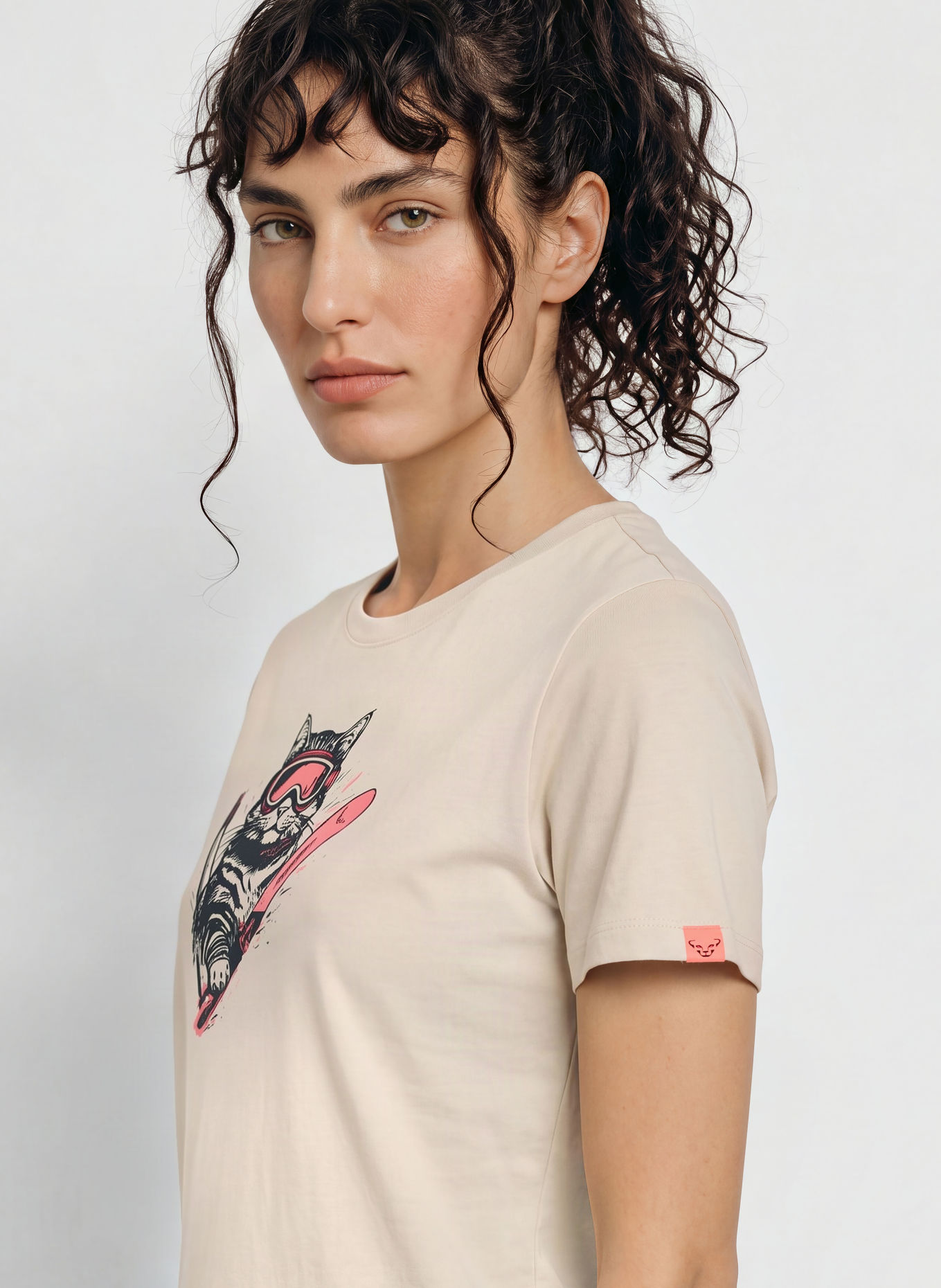 DYNAFIT T-shirt GRAPHIC COTTON: BEIGE / NEONRØD