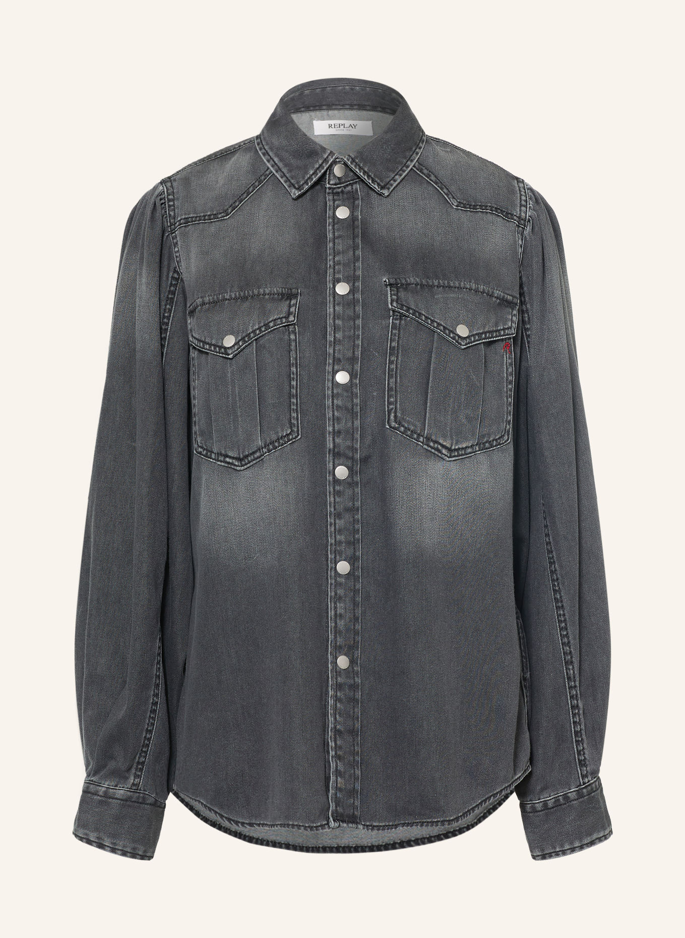 REPLAY Jeansbluse: DUNKELGRAU