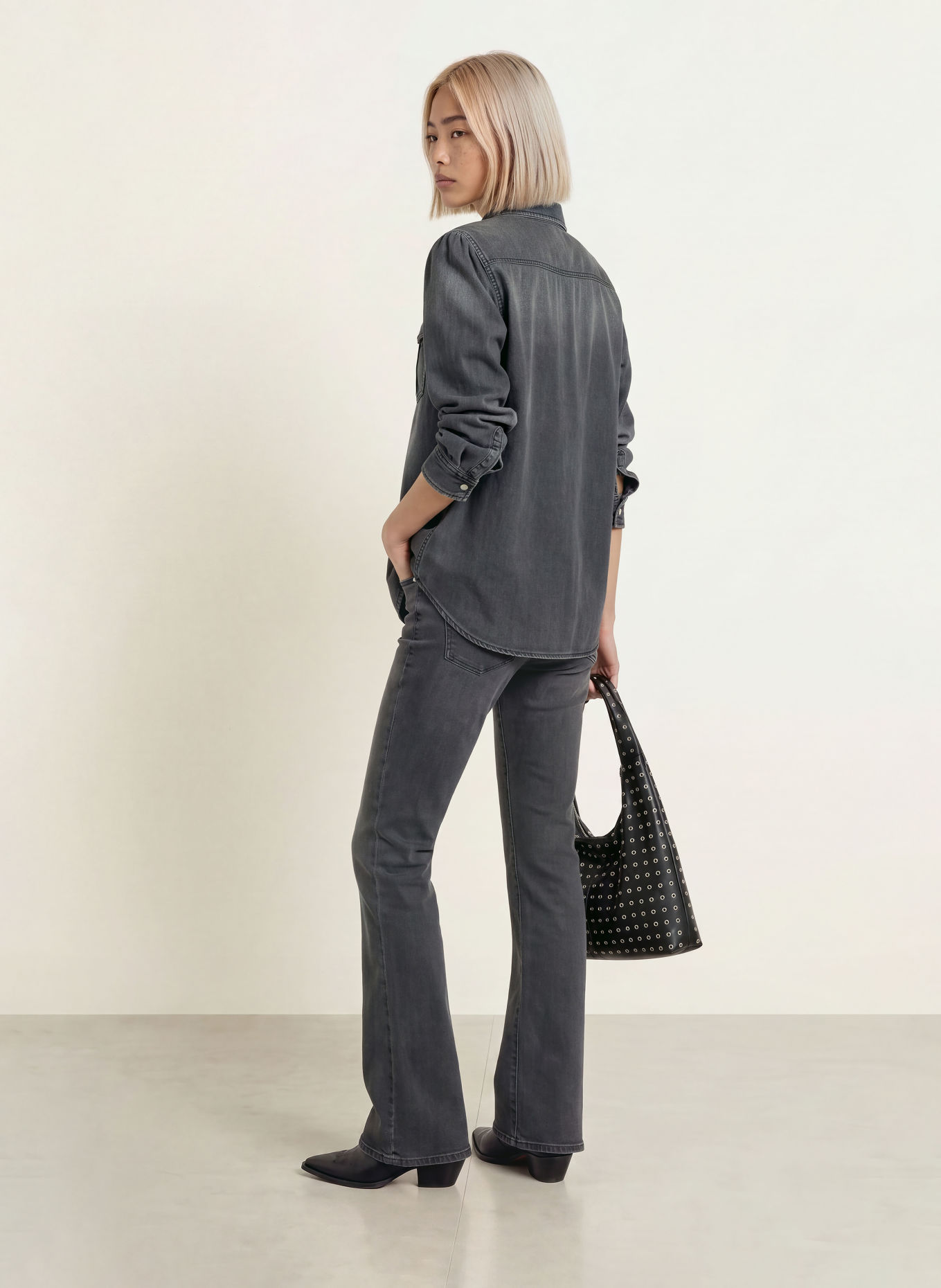 REPLAY Jeansbluse: DUNKELGRAU