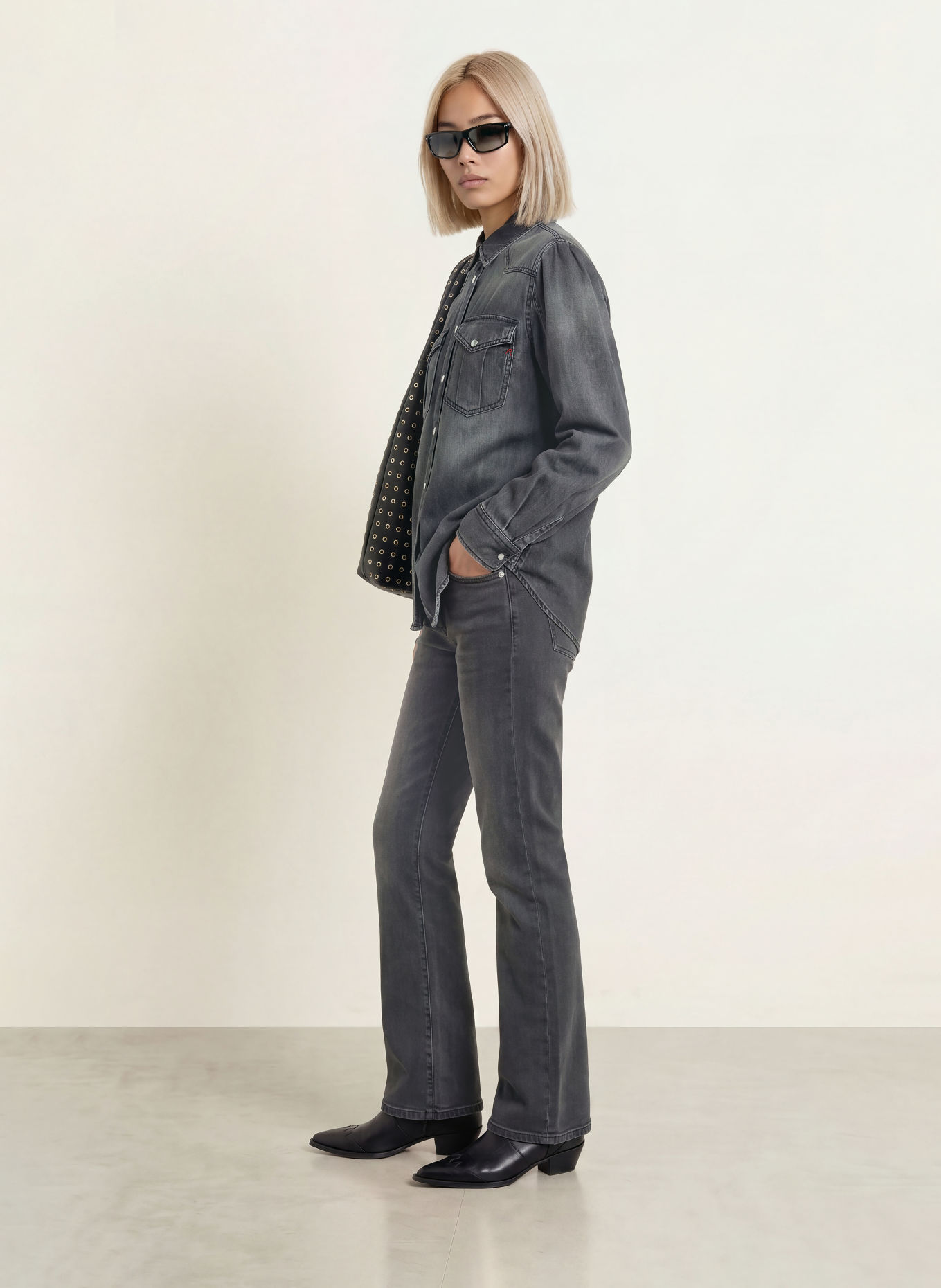 REPLAY Jeansbluse: DUNKELGRAU