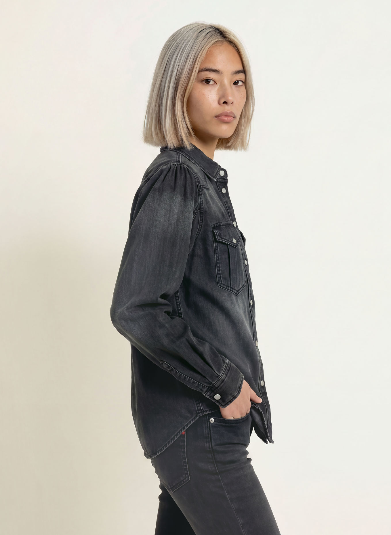 REPLAY Jeansbluse: DUNKELGRAU