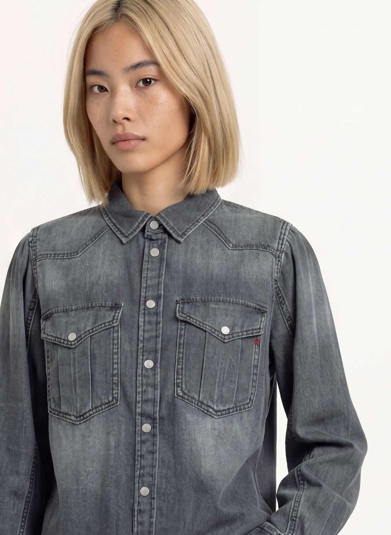 REPLAY Jeansbluse: DUNKELGRAU