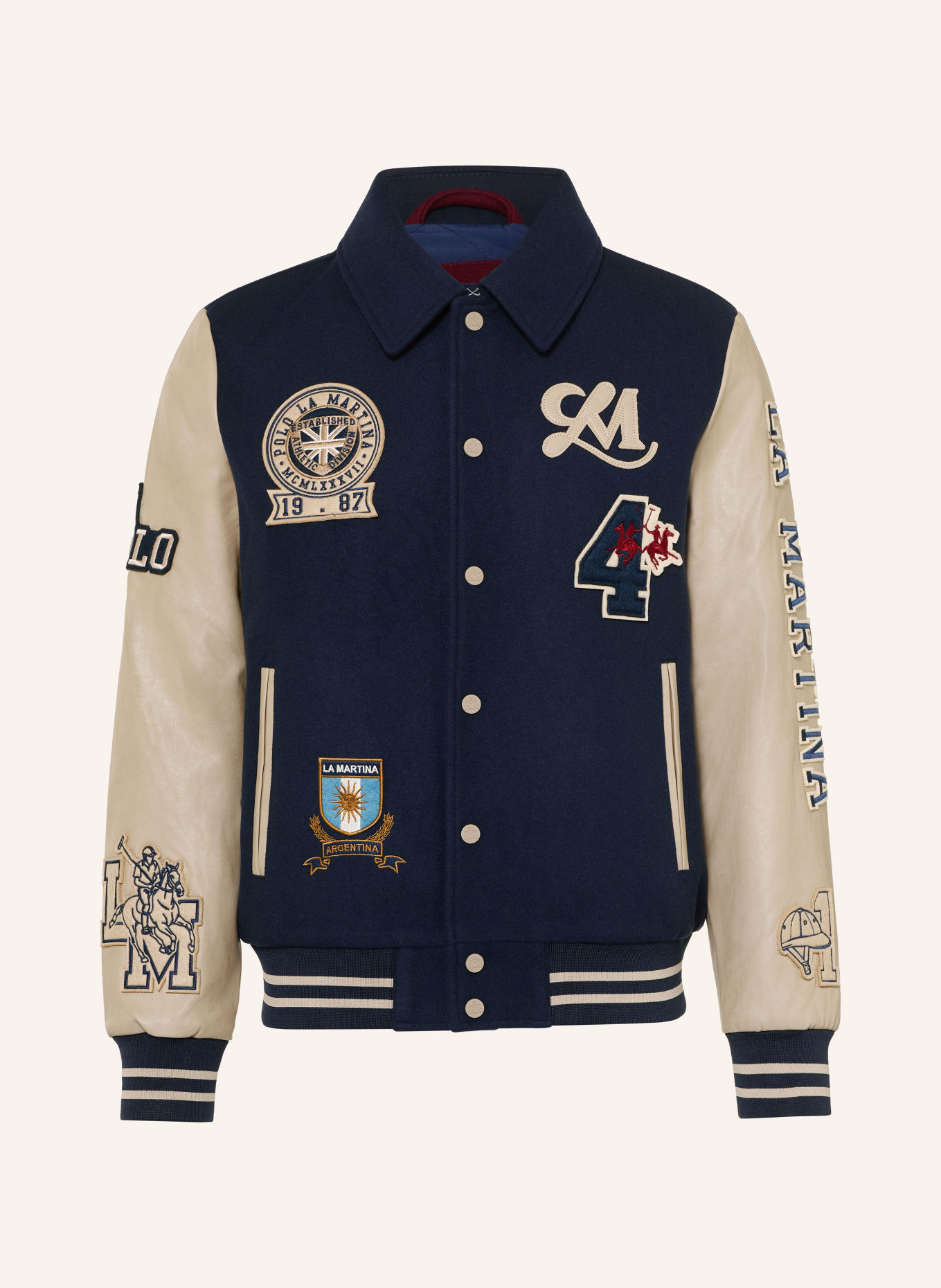 LA MARTINA College-Jacke im Materialmix: DUNKELBLAU / HELLBRAUN / DUNKELROT