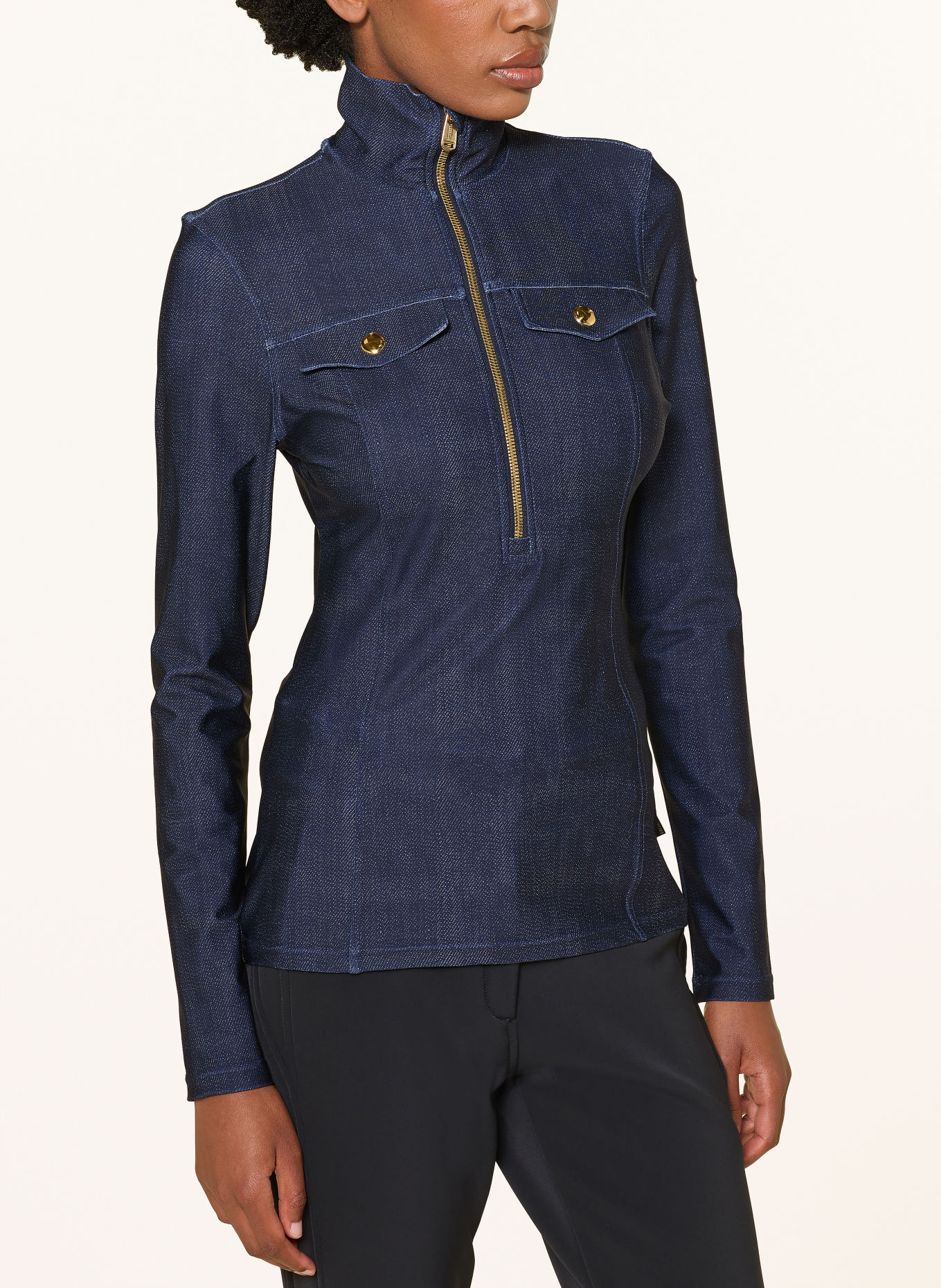 GOLDBERGH Midlayer YUNNAI met studs: DONKERBLAUW