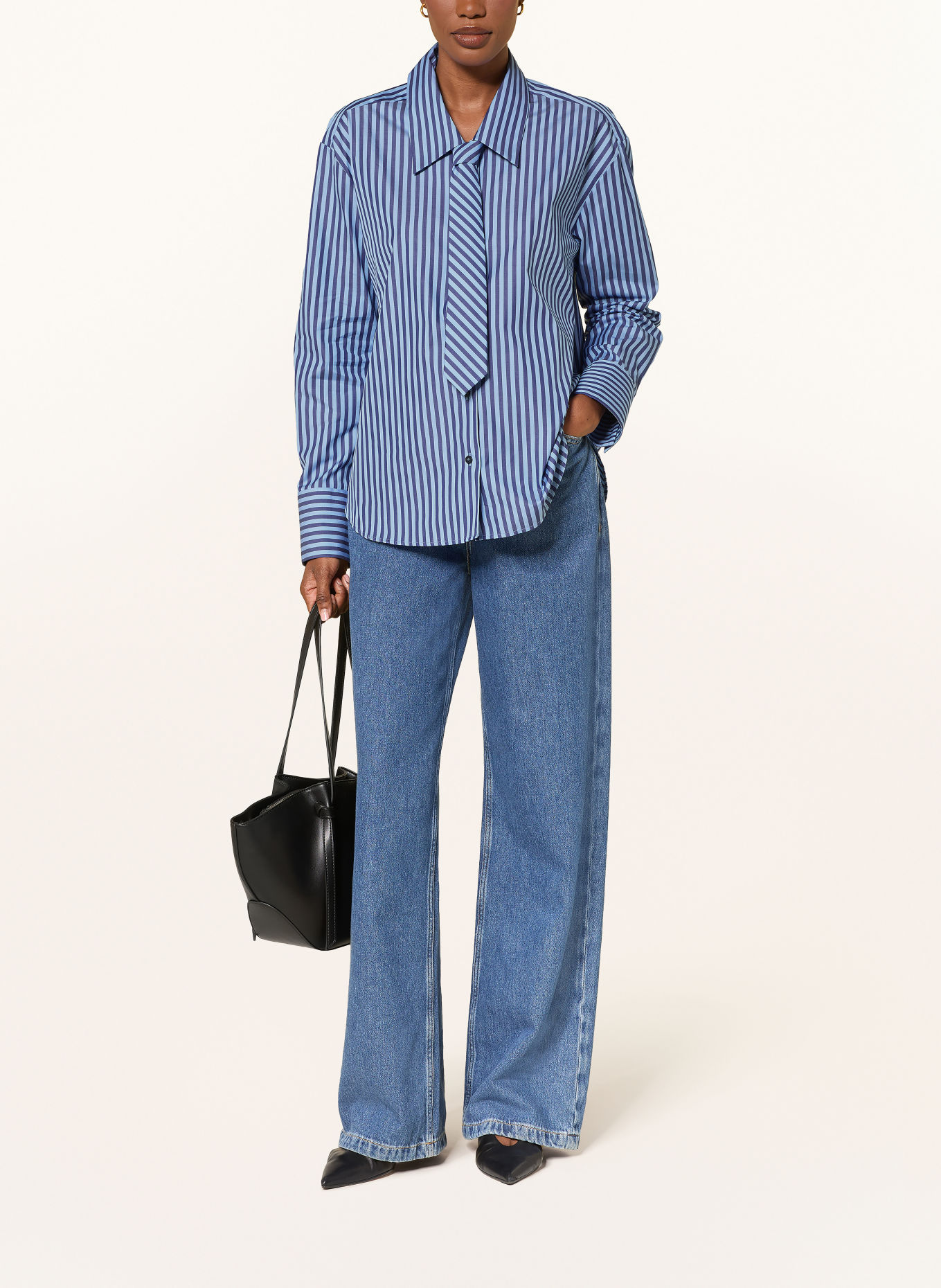van Laack Hemdbluse VL-BESEDE-TIE mit abnehmbarer Krawatte: BLAU / HELLBLAU