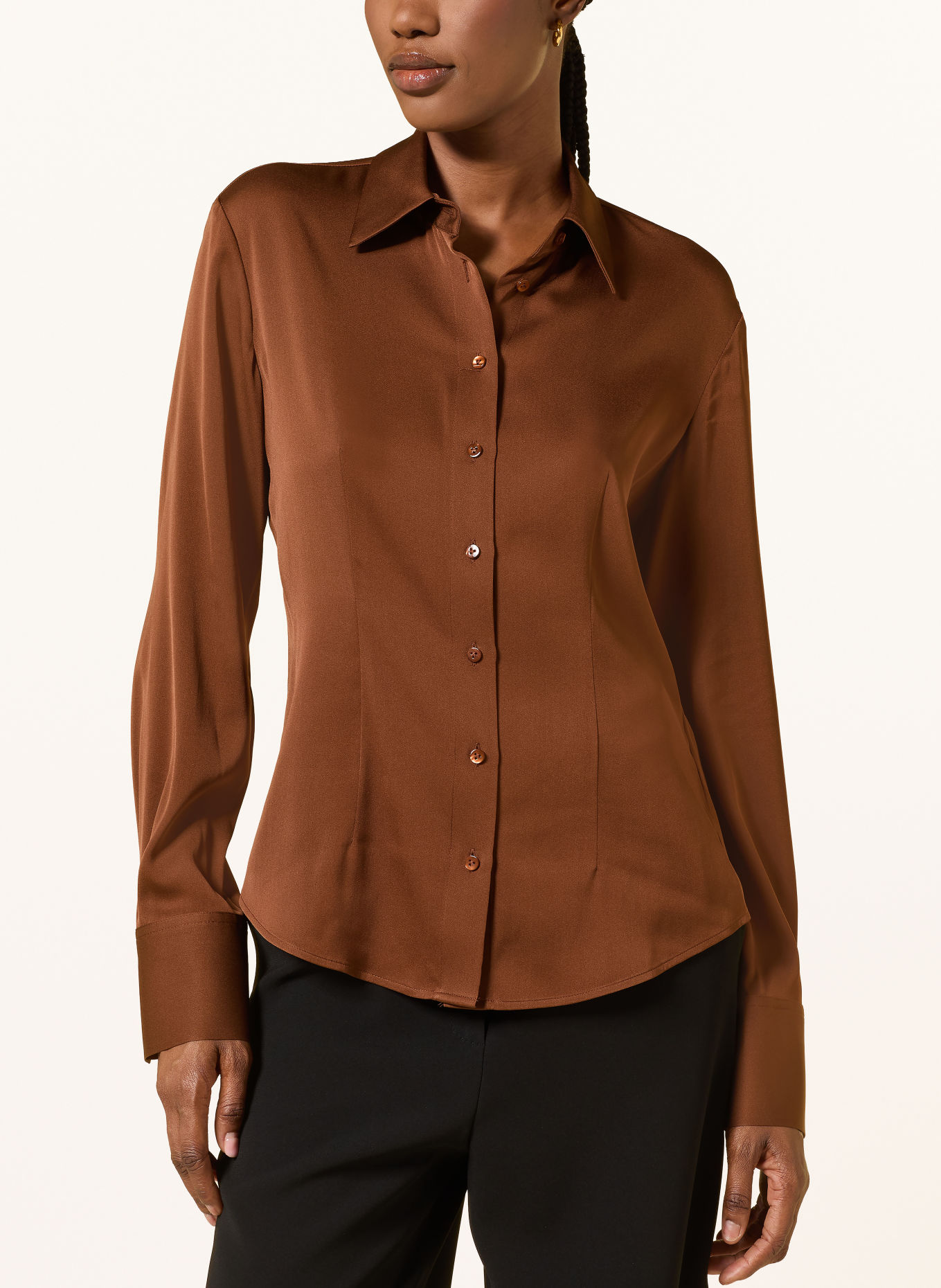 van Laack Overhemdblouse VL-ULIZ-XX met zijde: BRUIN