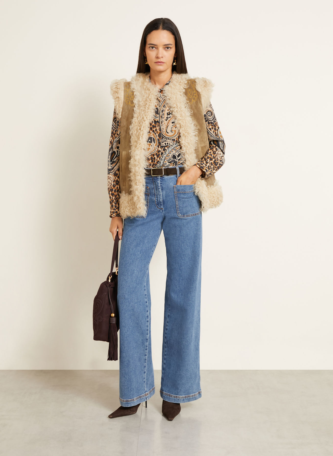 ETRO Lædervest: TAUPE / CREME