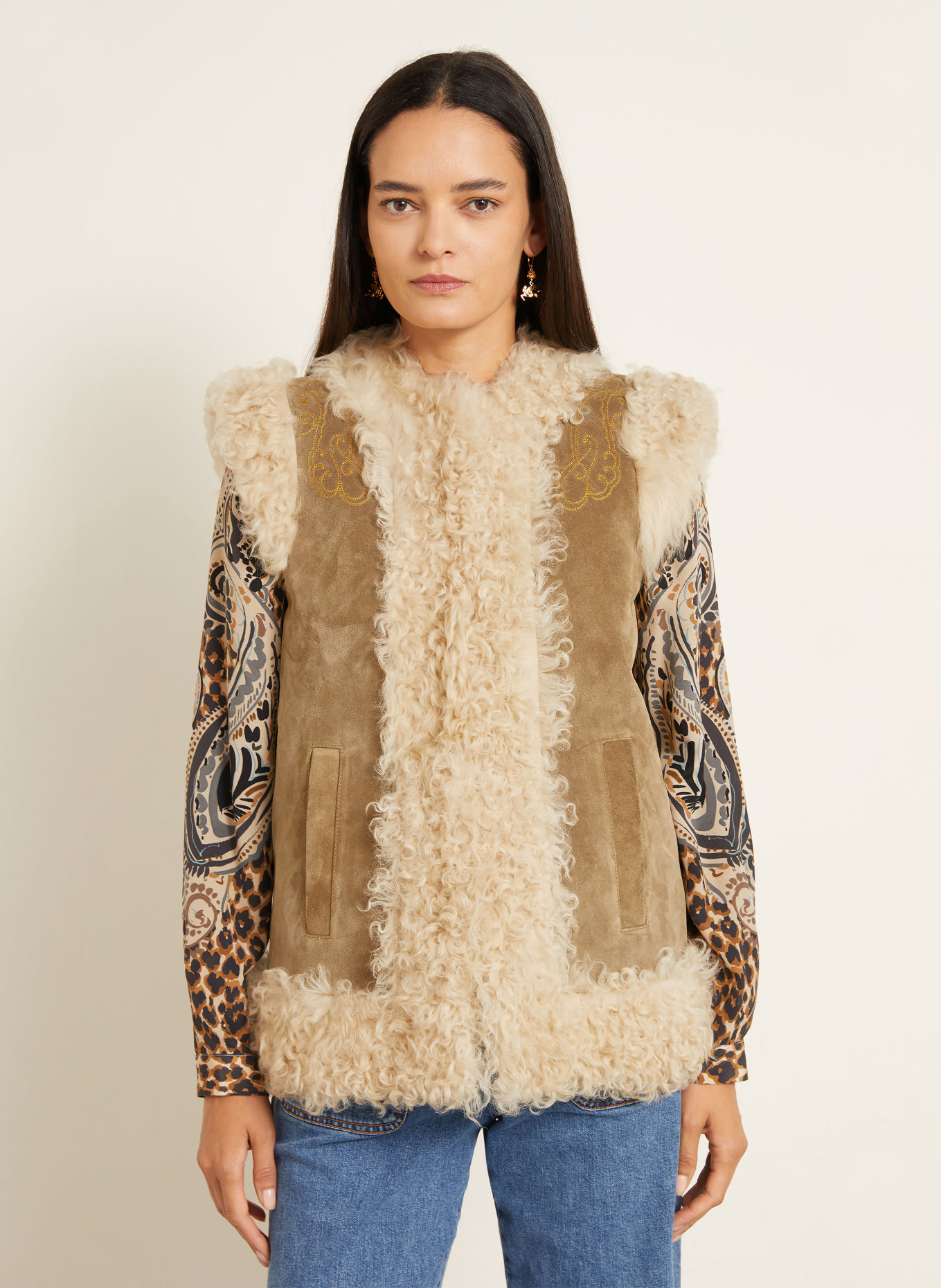 ETRO Lædervest: TAUPE / CREME