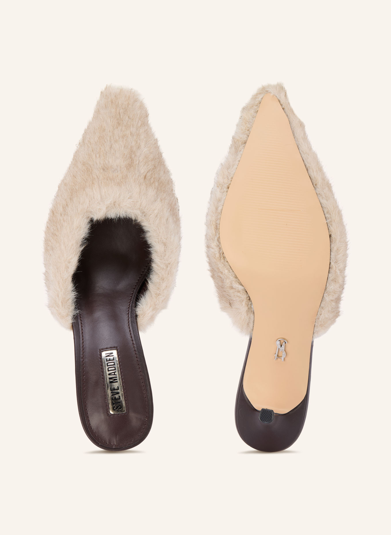 STEVE MADDEN Muiltjes ALEXI-F met kunstbont: TAUPE / LICHTBRUIN