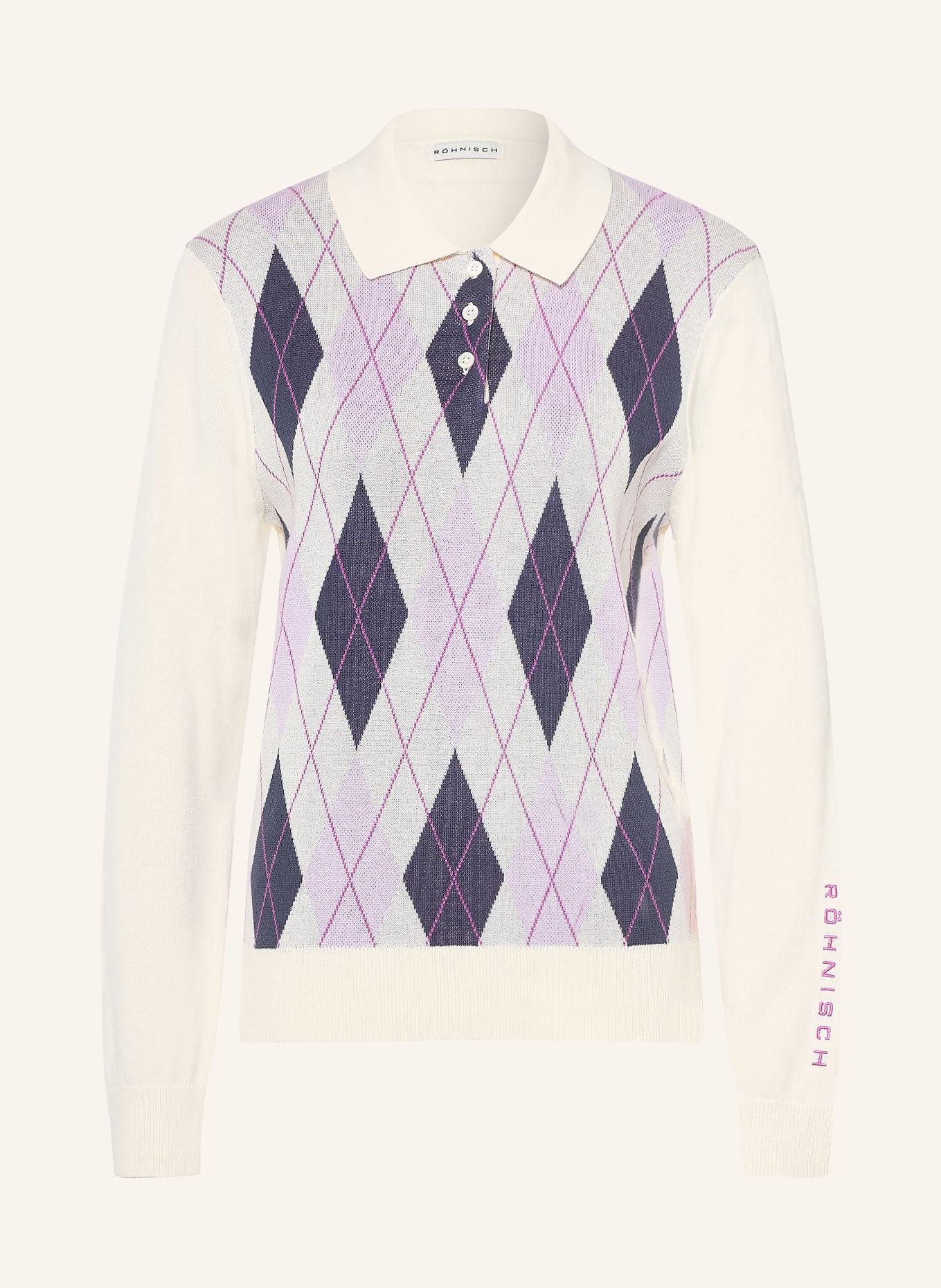 RÖHNISCH Strick-Poloshirt HERITAGE Regular Fit: HELLLILA / CREME / DUNKELBLAU
