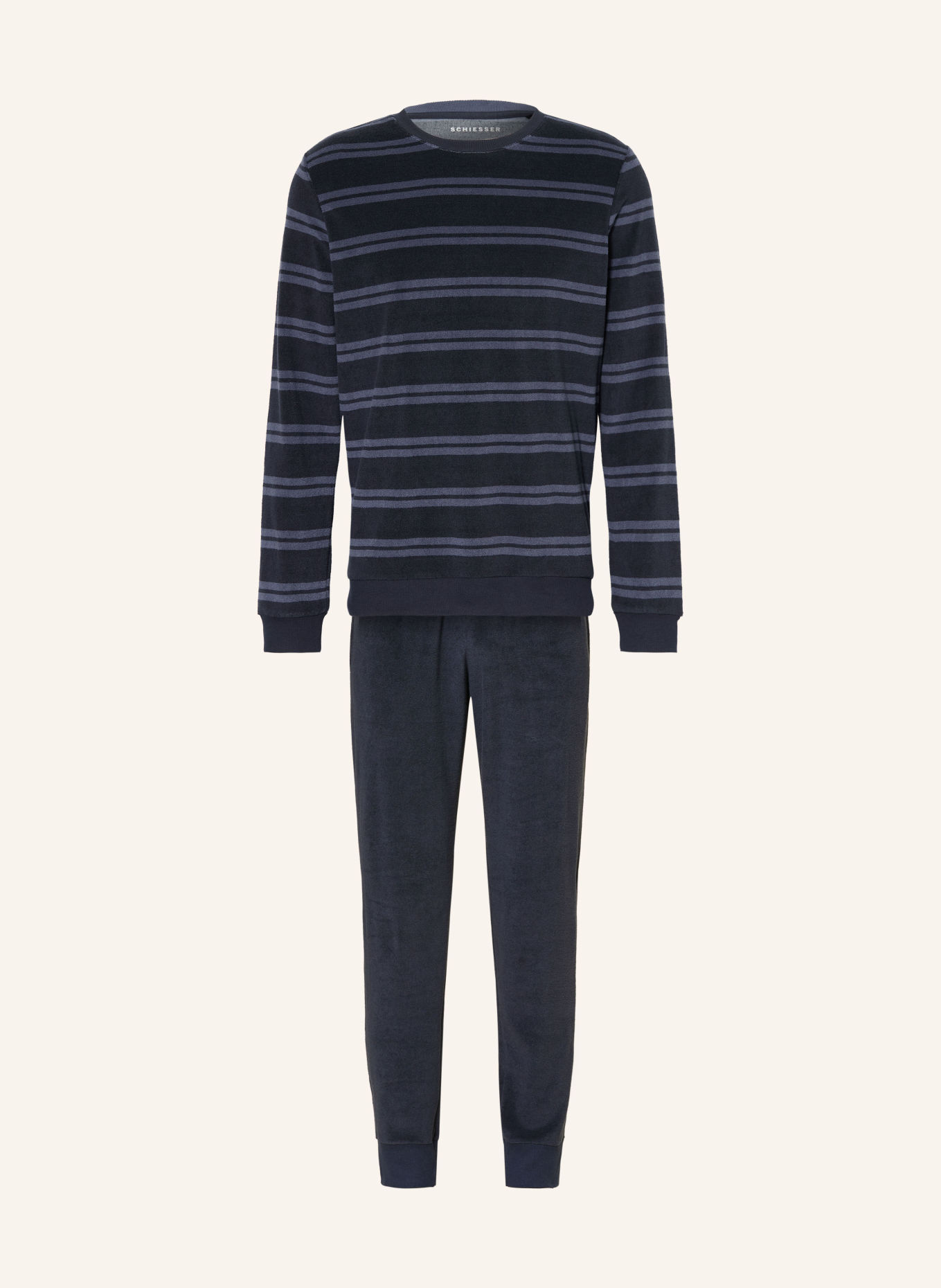 SCHIESSER Schlafanzug CASUAL NIGHTWEAR aus Frottee: BLAU / BLAUGRAU