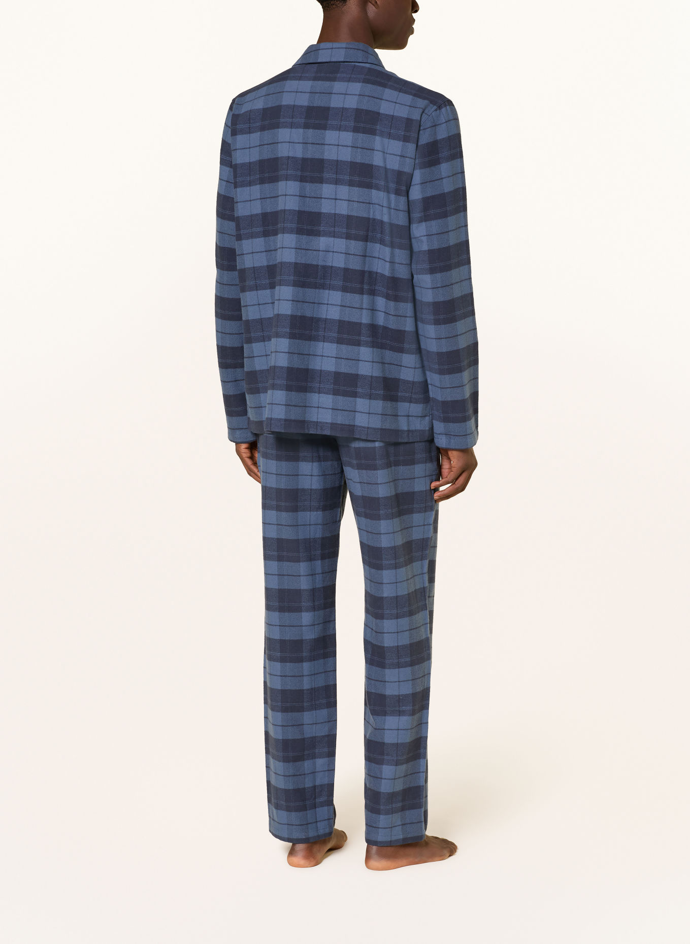 SCHIESSER Schlafanzug SELECTED PREMIUM WARMING aus Flanell: BLAUGRAU / DUNKELBLAU