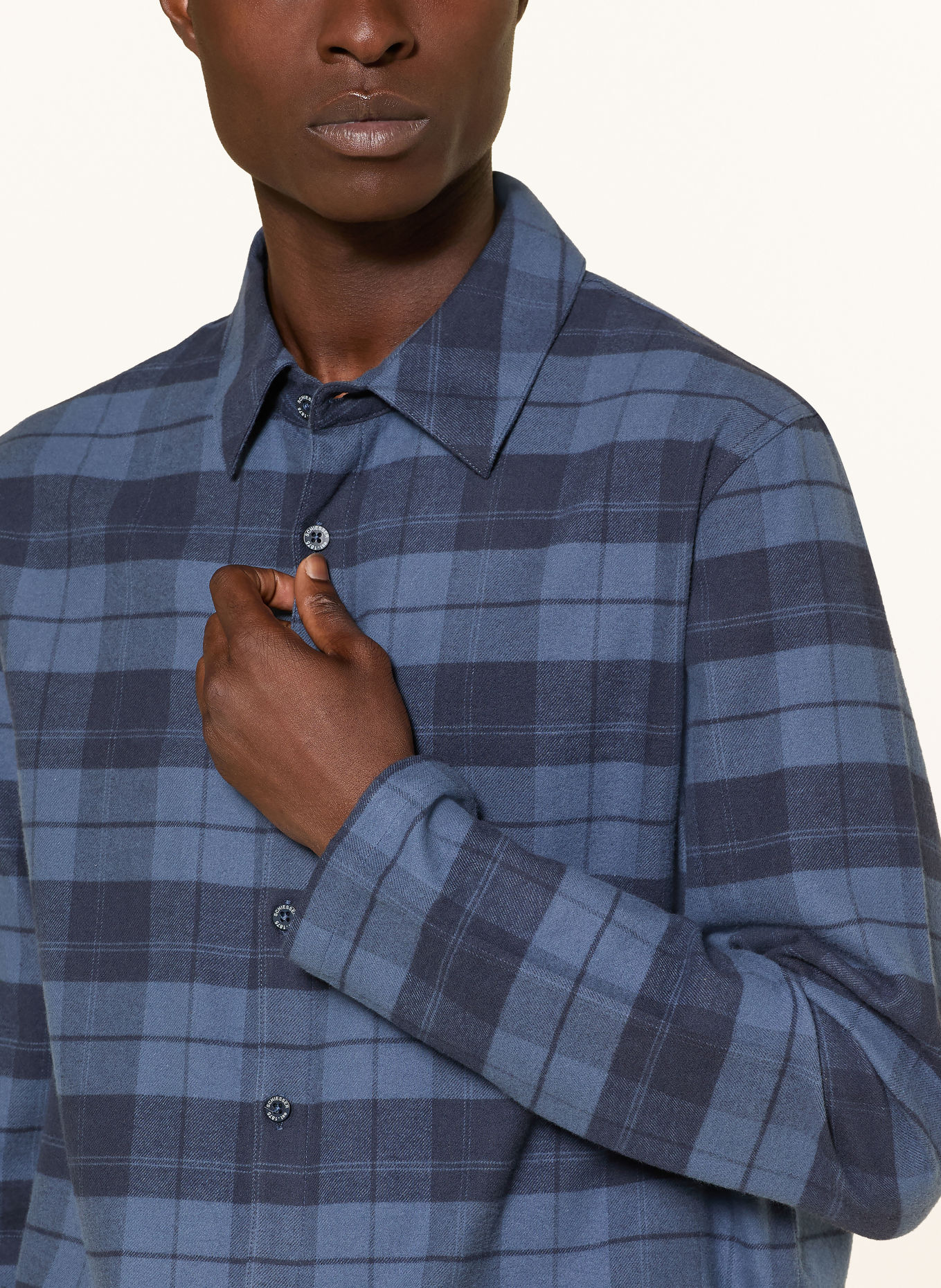 SCHIESSER Schlafanzug SELECTED PREMIUM WARMING aus Flanell: BLAUGRAU / DUNKELBLAU